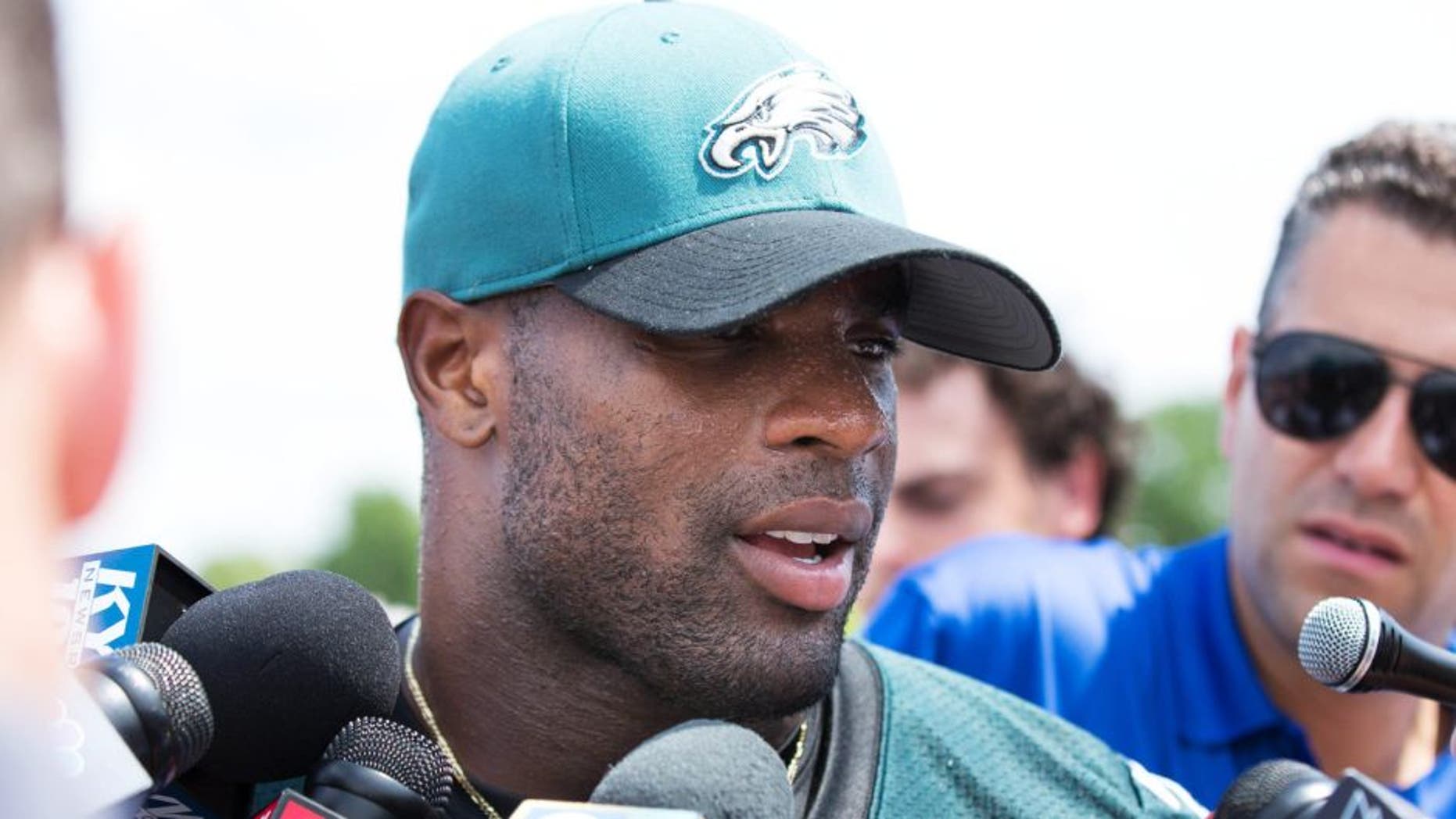 May 28, 2015; Philadelphia, PA, USA; Philadelphia Eagles running back DeMarco Murray (29) talks with the media during OTA's at the NovaCare Complex. Mandatory Credit: Bill Streicher-USA TODAY Sports