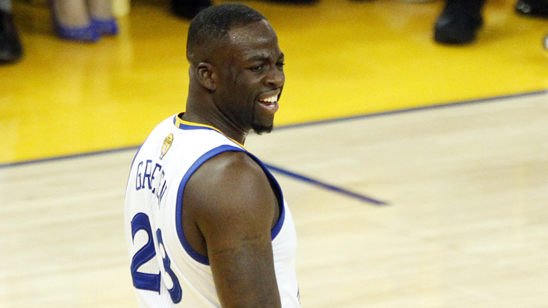 Jun 2, 2016; Oakland, CA, USA; Golden State Warriors forward Draymond Green (23) reacts to a call during the first quarter against the Cleveland Cavaliers in game one of the NBA Finals at Oracle Arena. Mandatory Credit: Cary Edmondson-USA TODAY Sports