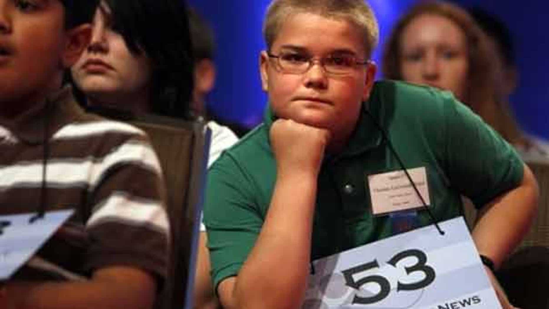 June 3: Thomas Bates, 11, of Driggs, Idaho, looks determined at the start of competition at the 2010 Scripps National Spelling Bee in Washington.