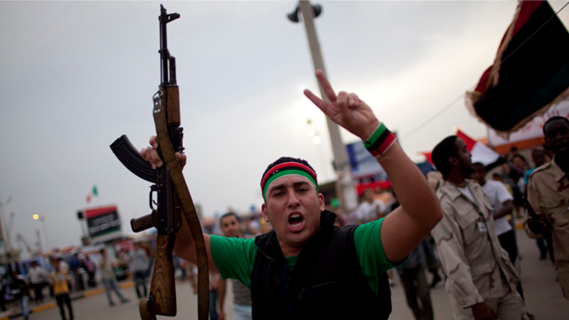 June 3: A man chants anti-Muammar al-Qaddafi slogans during a protest in the rebel strong hold of Benghazi, Libya.