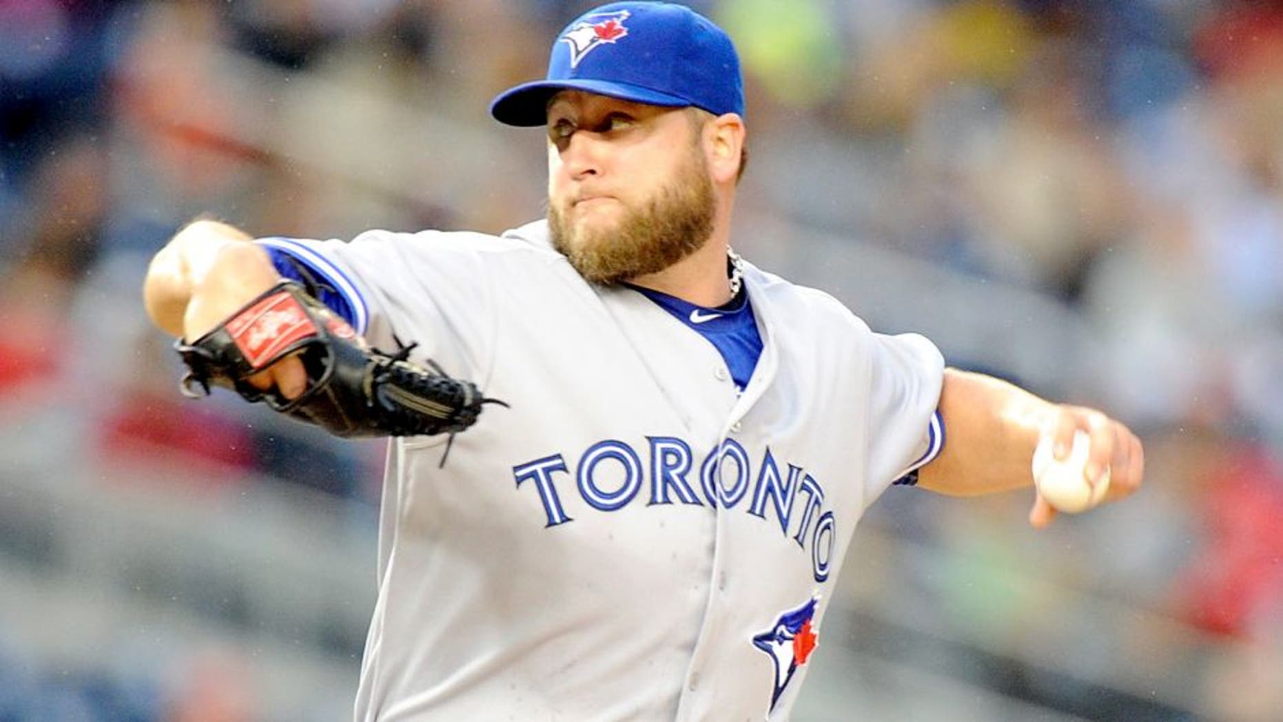 WASHINGTON, DC - JUNE 03: Mark Buehrle #56 of the Toronto Blue Jays pitches in the second inning against the Washington Nationals at Nationals Park on June 3, 2015 in Washington, DC. (Photo by Greg Fiume/Getty Images)