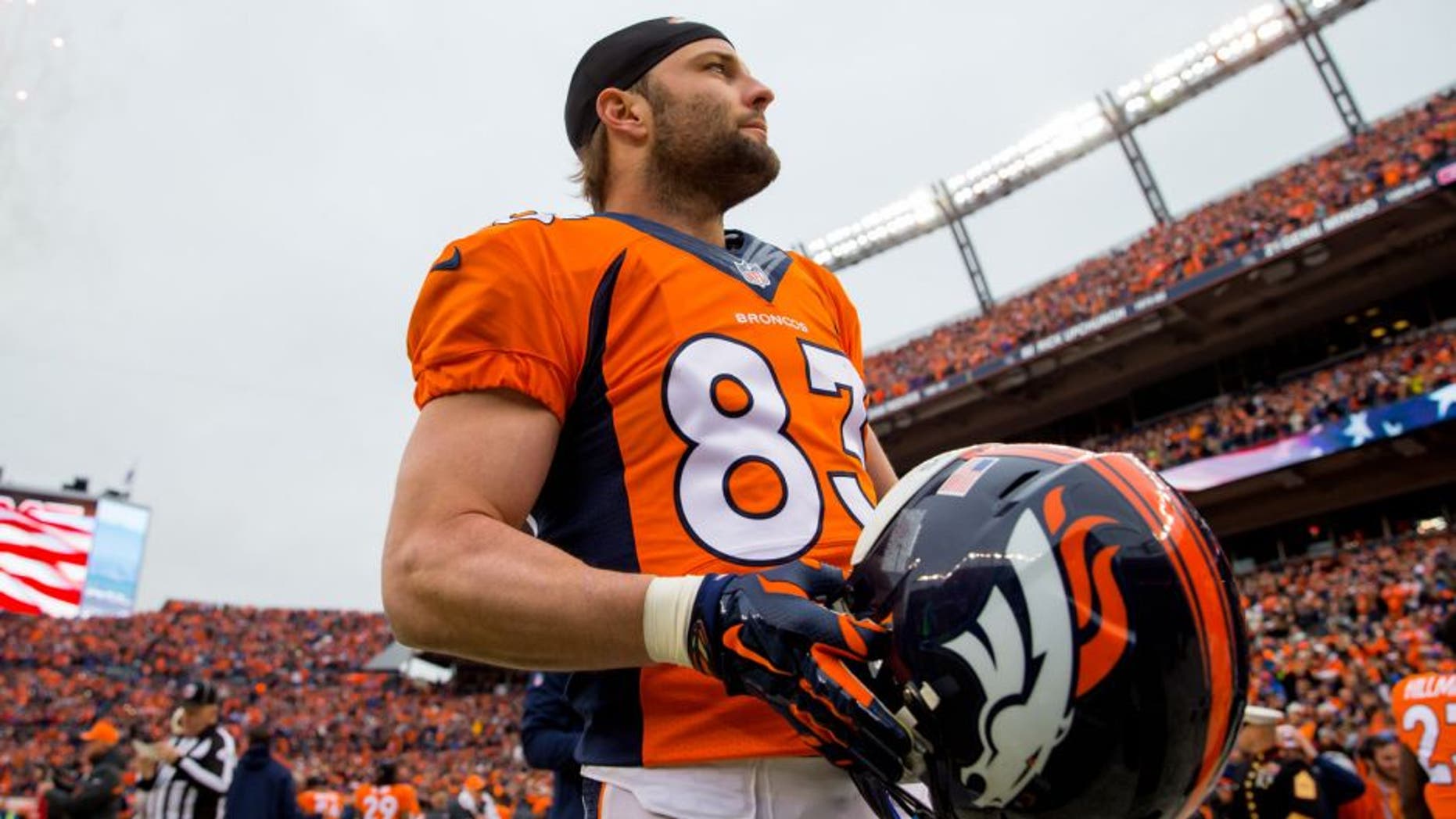 Jan 11, 2015; Denver, CO, USA; Denver Broncos wide receiver Wes Welker (83) against the Indianapolis Colts in the 2014 AFC Divisional playoff football game at Sports Authority Field at Mile High. The Colts defeated the Broncos 24-13. Mandatory Credit: Mark J. Rebilas-USA TODAY Sports
