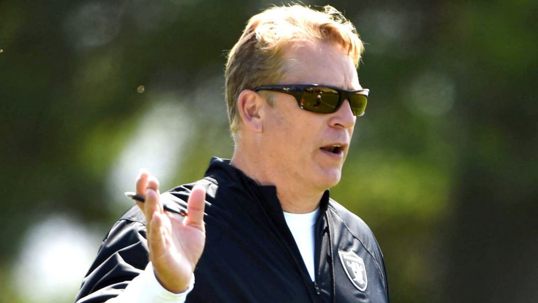 May 8, 2015; Alameda, CA, USA; Oakland Raiders coach Jack Del Rio at rookie minicamp at the Raiders practice facility. Mandatory Credit: Kirby Lee-USA TODAY Sports