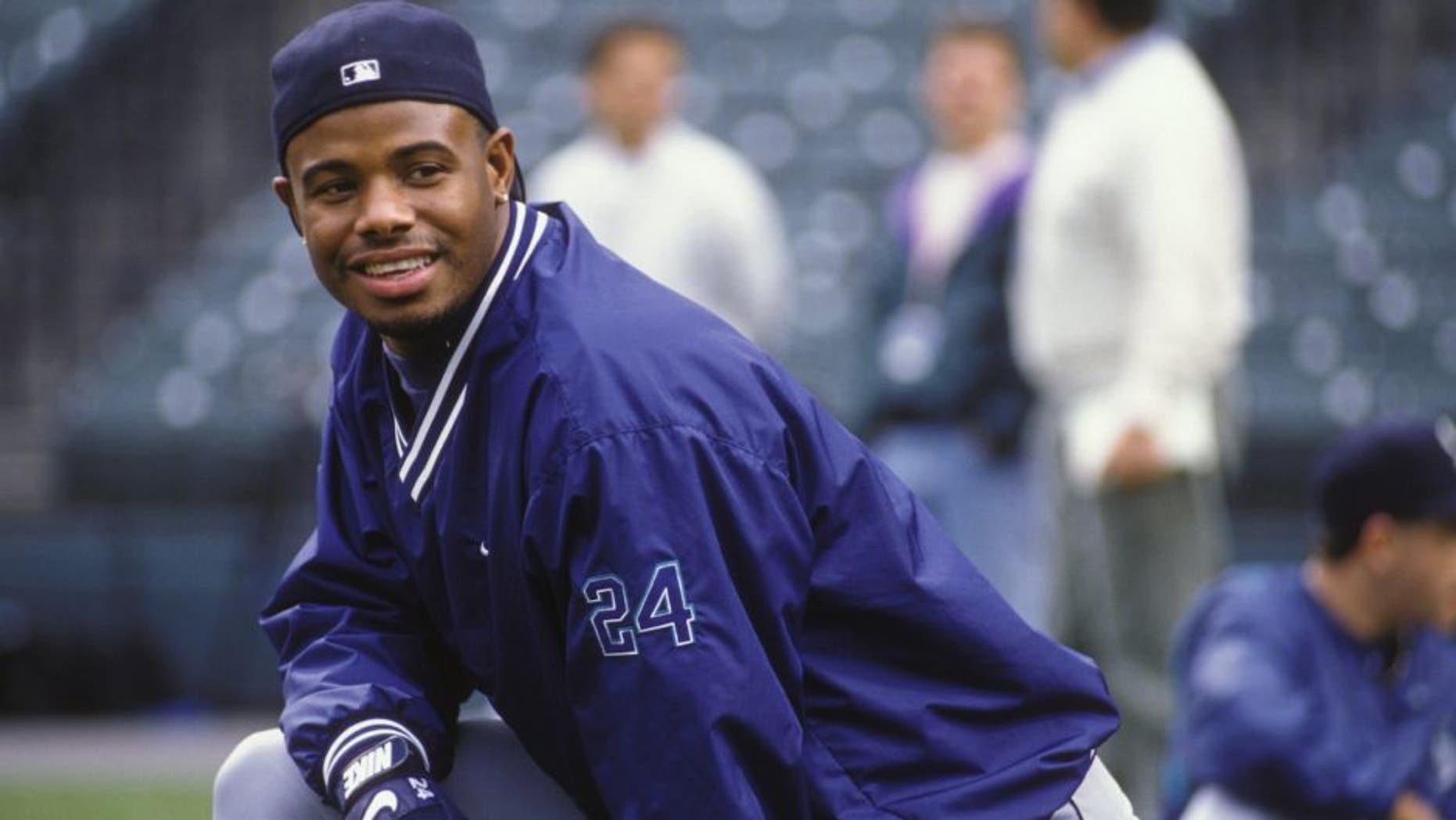 BALTIMORE, MD - MAY 1: Ken Griffey Jr. #24 of the Seattle Mariners before a baseball game against the Baltimore Orioles on May 1, 1997 at Camden Yards in Baltimore, Maryland. (Photo by Mitchell Layton/Getty Images)