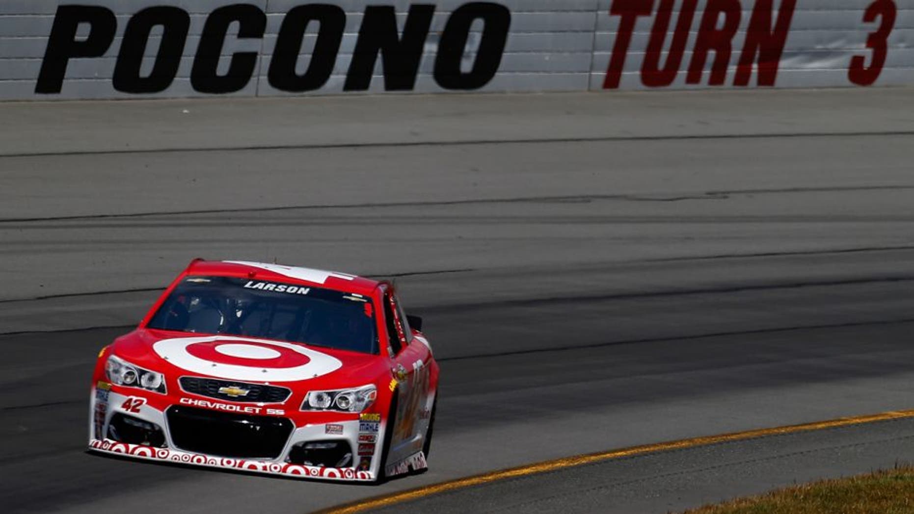 LONG POND, PA - JUNE 06: Kyle Larson drives the #42 Target Chevrolet during the NASCAR Sprint Cup Series Axalta "We Paint Winners" 400 at Pocono Raceway on June 6, 2016 in Long Pond, Pennsylvania. (Photo by Jonathan Ferrey/NASCAR via Getty Images)