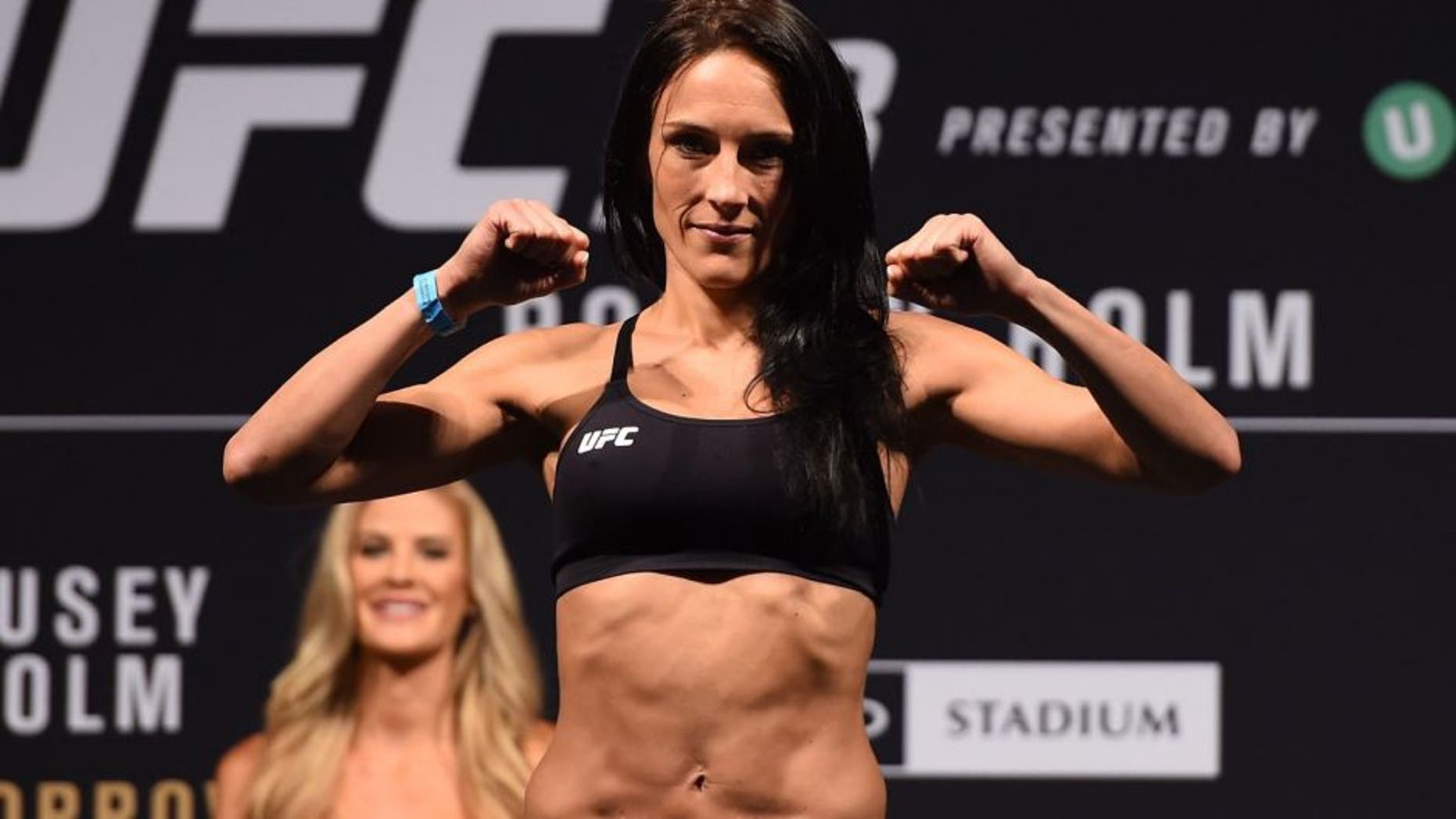 MELBOURNE, AUSTRALIA - NOVEMBER 14: Valerie Letourneau of Canada weighs in during the UFC 193 weigh-in at Etihad Stadium on November 14, 2015 in Melbourne, Australia. (Photo by Josh Hedges/Zuffa LLC/Zuffa LLC via Getty Images)