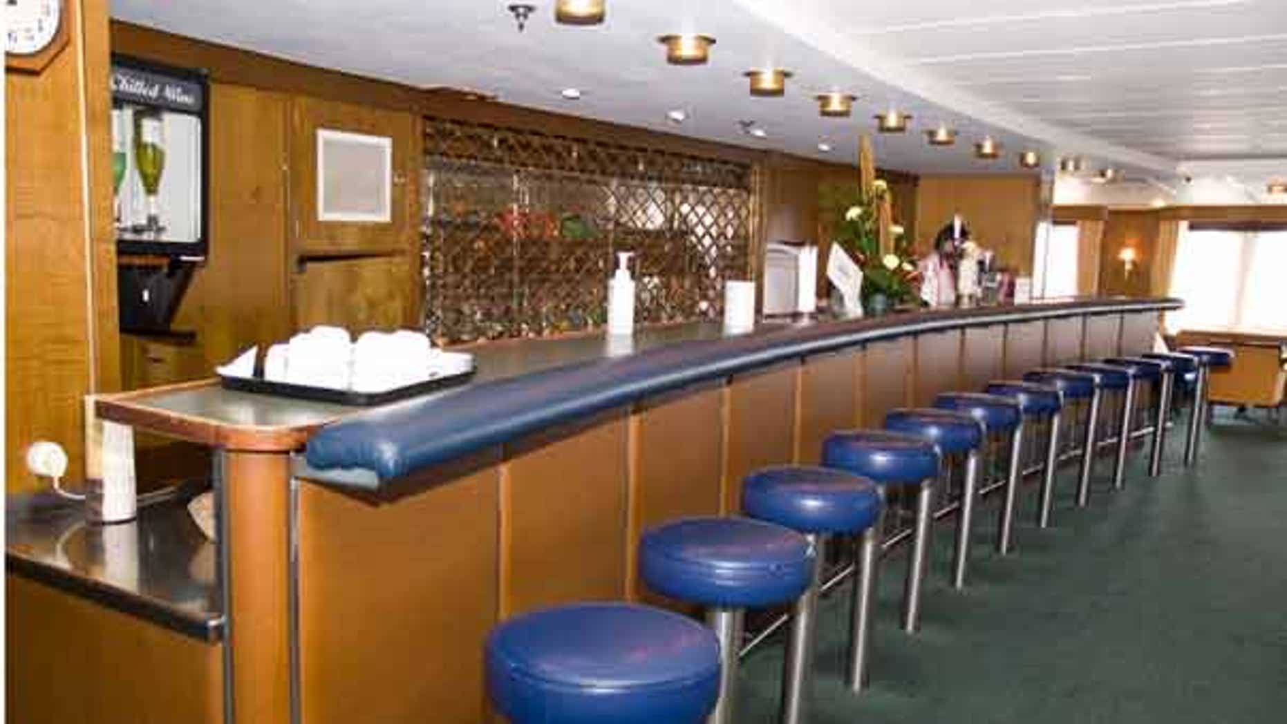A bar aboard the Ola Esmerelda, a ship owned by a company with close ties to the government of Venezuelan strongman Hugo Chavez that the U.N. is renting as a floating hotel in Haiti.