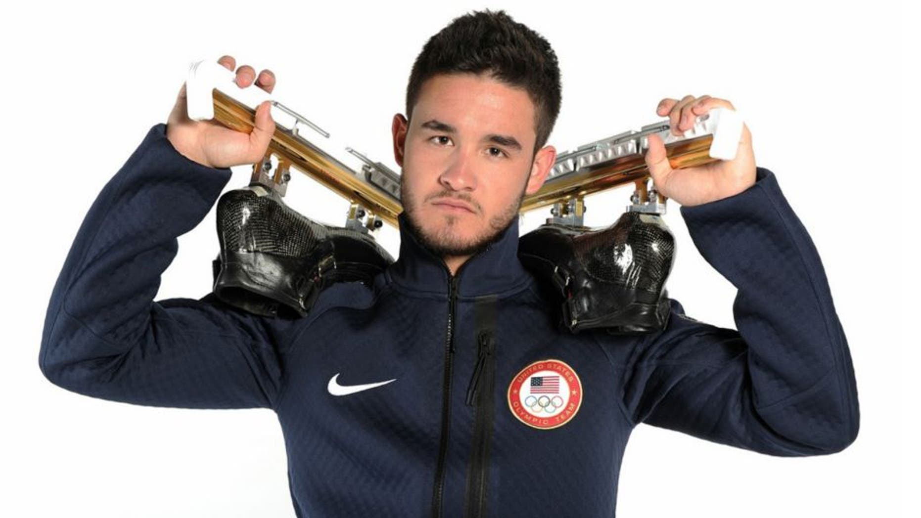 WEST HOLLYWOOD, CA - APRIL 23: Speed skater Eddy Alvarez poses for a portrait during the USOC Portrait Shoot on April 23, 2013 in West Hollywood, California. (Photo by Harry How/Getty Images)