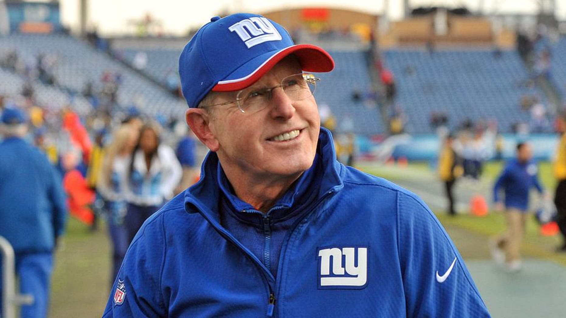Dec 7, 2014; Nashville, TN, USA; New York Giants head coach Tom Coughlin leaves the field after his team defeated the Tennessee Titans 36-7 during the second half at LP Field. Mandatory Credit: Jim Brown-USA TODAY Sports