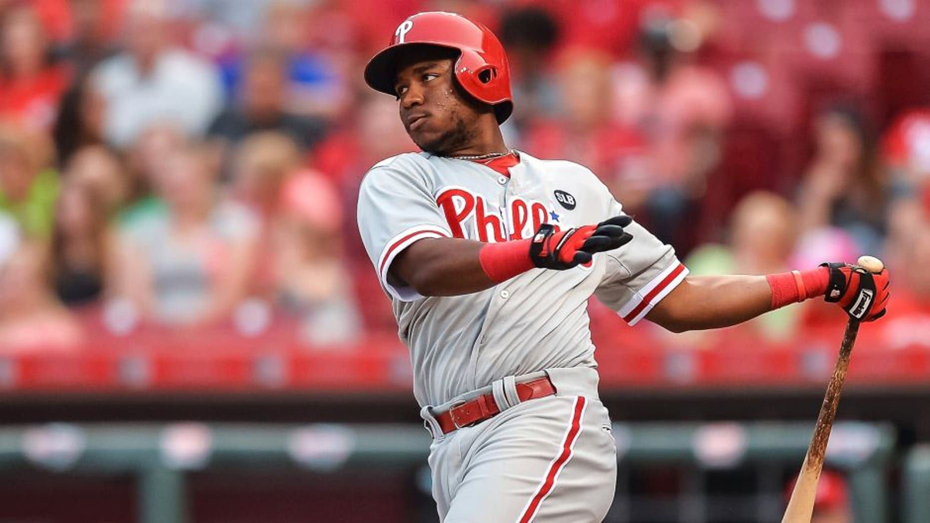 CINCINNATI, OH - JUNE 9: Maikel Franco #7 of the Philadelphia Phillies bats against the Cincinnati Reds at Great American Ball Park on June 9, 2015 in Cincinnati, Ohio. (Photo by Jamie Sabau/Getty Images)