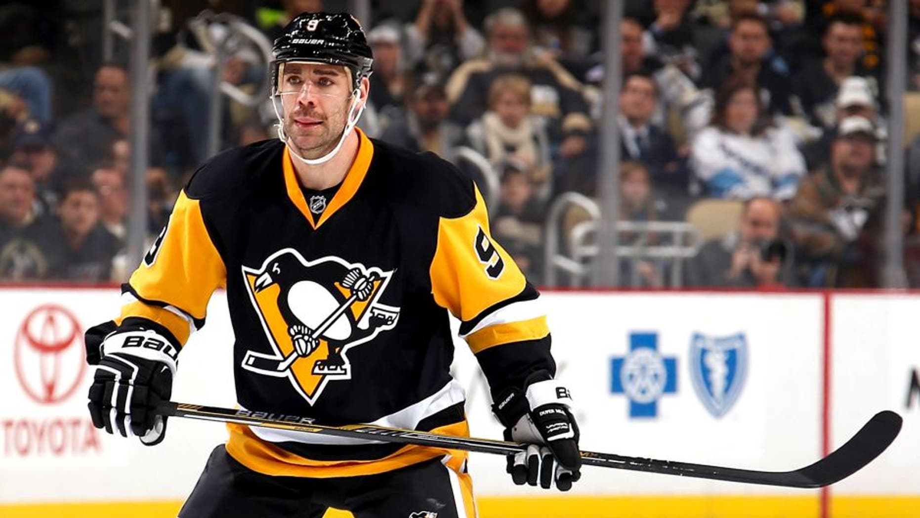PITTSBURGH, PA - NOVEMBER 15: Pascal Dupuis #9 of the Pittsburgh Penguins skates against the New York Rangers at Consol Energy Center on November 15, 2014 in Pittsburgh, Pennsylvania. (Photo by Gregory Shamus/NHLI via Getty Images)