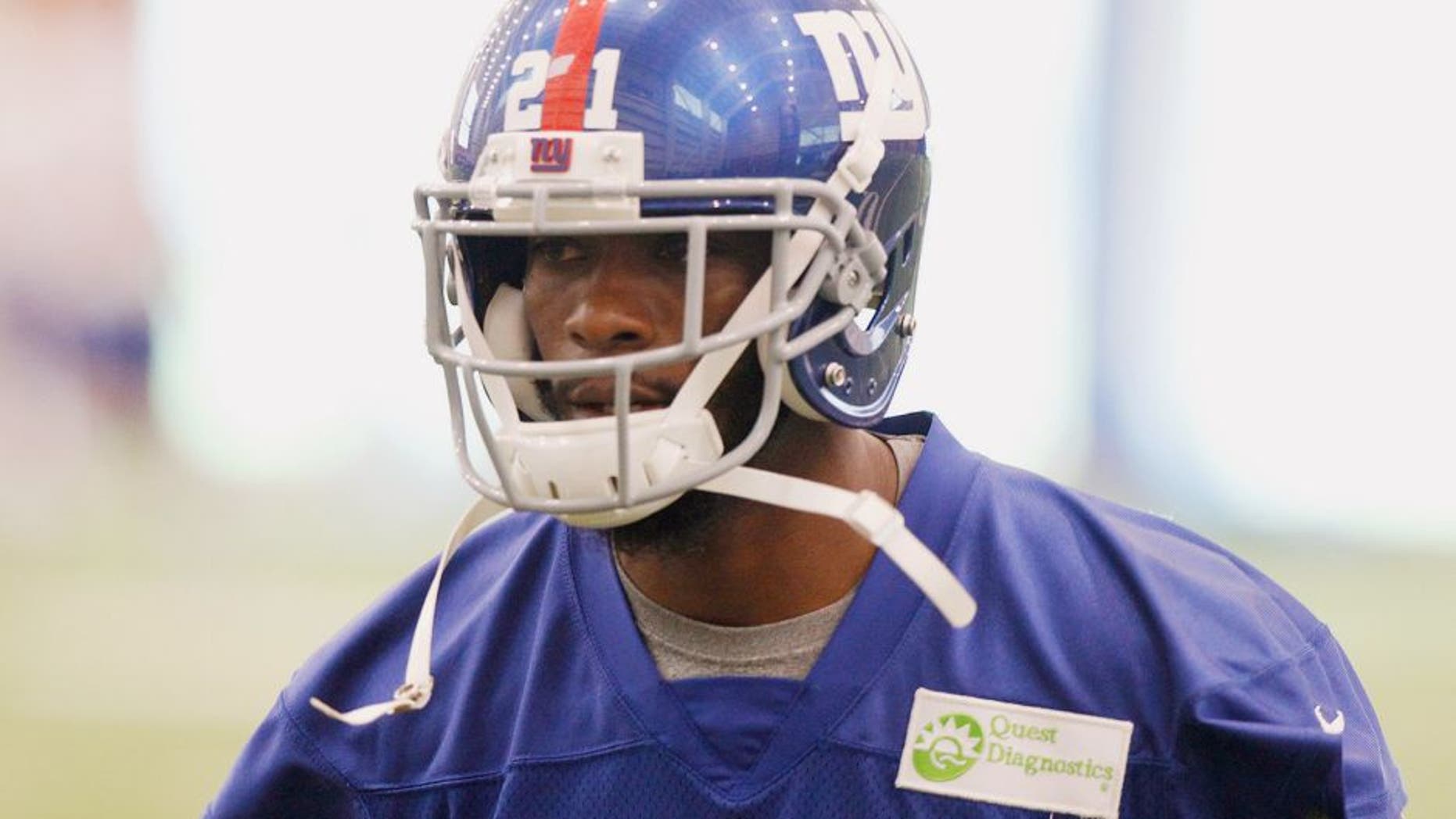 Jun 12, 2014; East Rutherford, NJ, USA; New York Giants cornerback Dominique Rodgers-Cromartie (21) participates during New York Giants minicamp at the Quest Diagnostics Training Center. William Perlman/The Star-Ledger-USA TODAY Sports