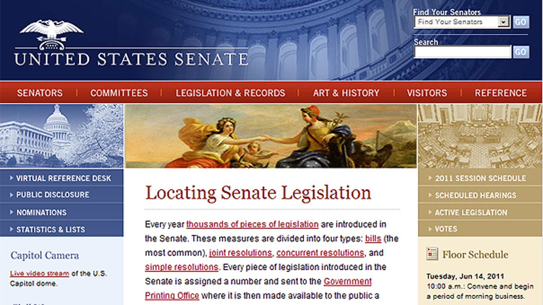 This screengrab shows the homepage of www.senate.gov, the U.S. Senate's website.