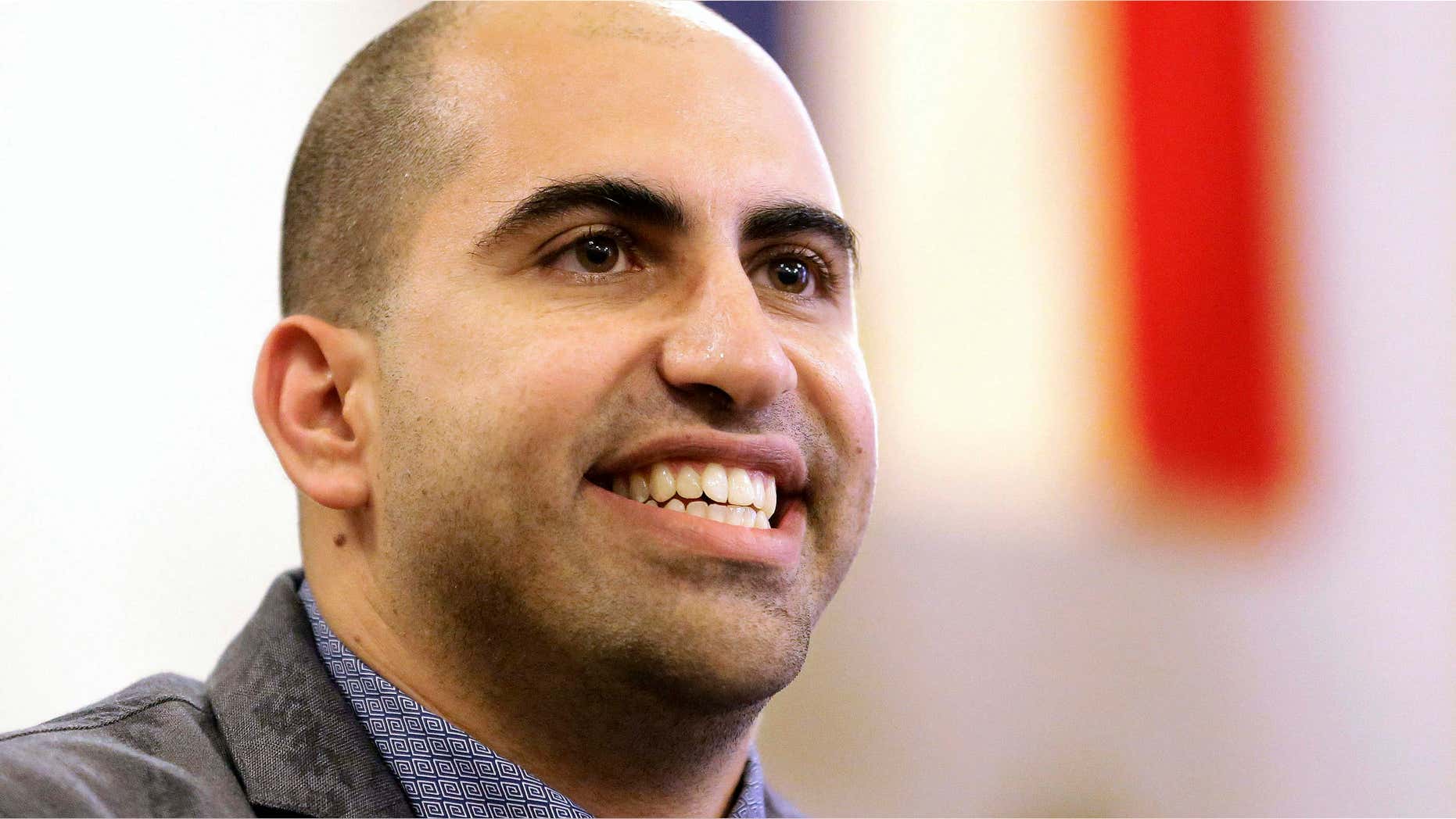 September 9, 2014: Steve Salaita, a professor who lost a job offer from the University of Illinois over dozens of profane, anti-Israel Twitter messages, speaks during a news conference in Champaign Ill.