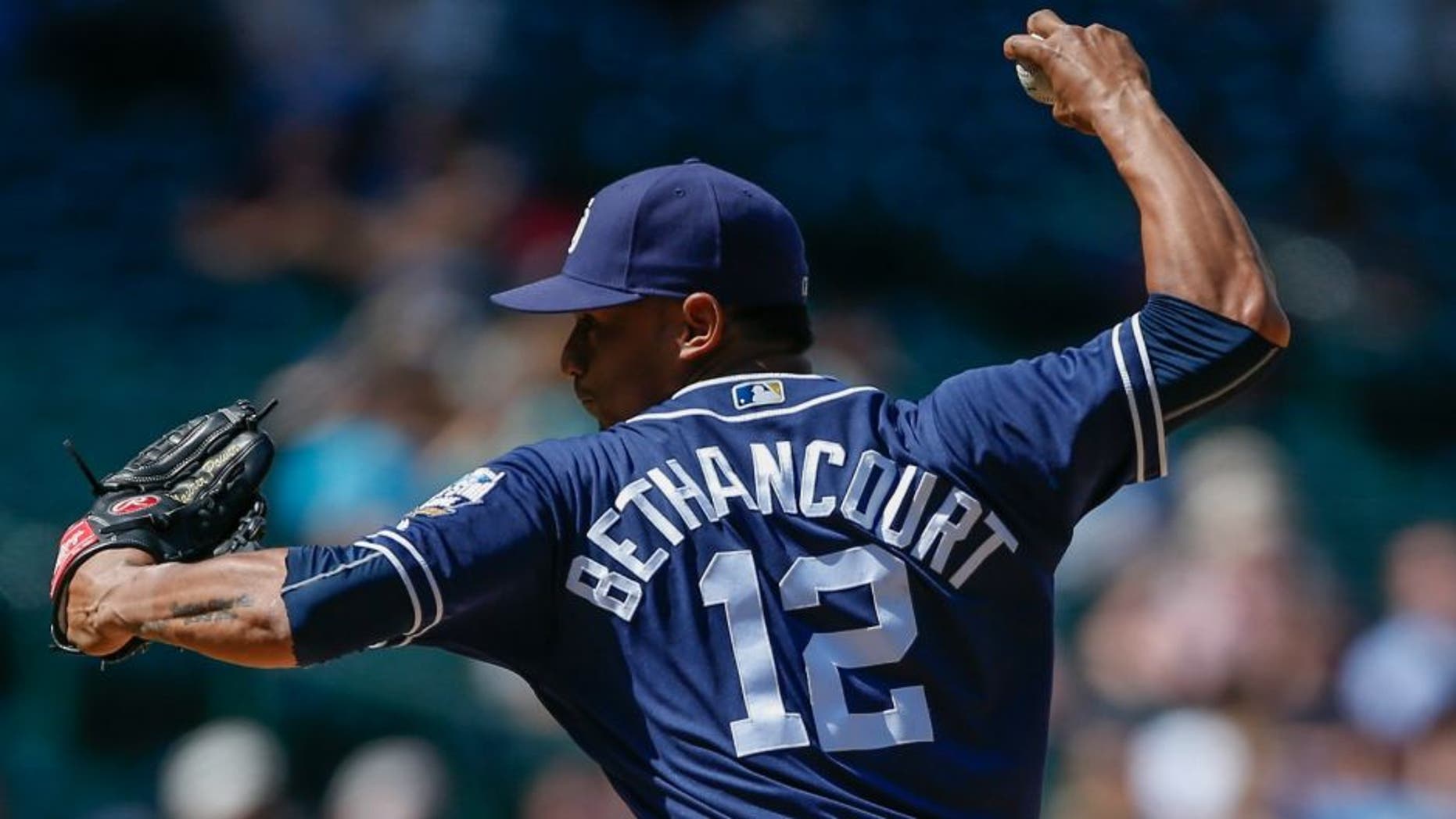 SEATTLE, WA - MAY 31: Starting catcher Christian Bethancourt #12 of the San Diego Padres makes an appearance as a relief pitcher against the Seattle Mariners in the eighth inning at Safeco Field on May 31, 2016 in Seattle, Washington. (Photo by Otto Greule Jr/Getty Images) *** Local Caption *** Christian Bethancourt,SEATTLE, WA - MAY 31: Starting catcher Christian Bethancourt #12 of the San Diego Padres makes an appearance as a relief pitcher against the Seattle Mariners in the eighth inning at Safeco Field on May 31, 2016 in Seattle, Washington. (Photo by Otto Greule Jr/Getty Images)