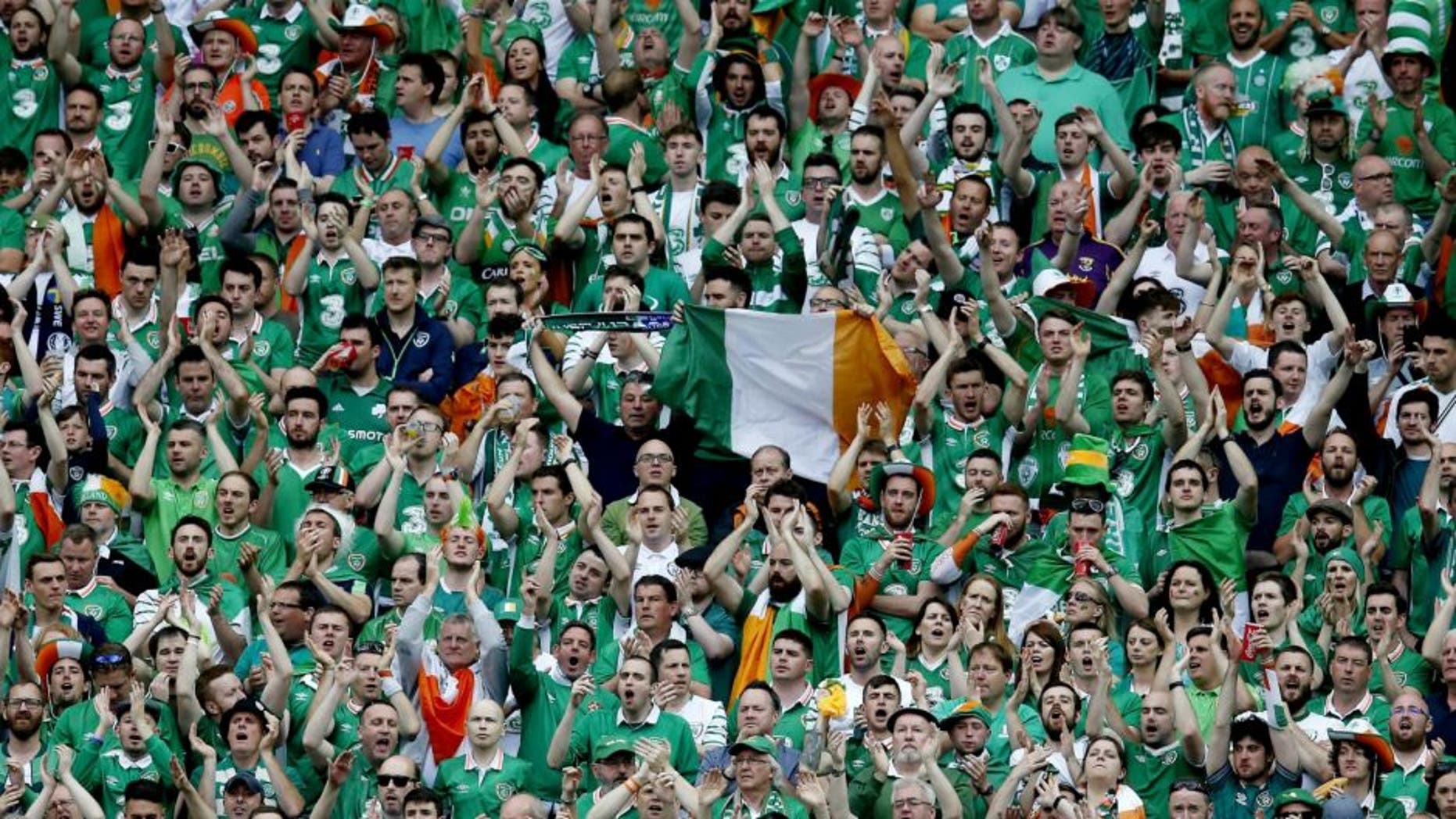 fans of Ireland during the UEFA EURO 2016 Group E group stage match between Republic of Ireland and Sweden at the Stade de France on june 13, 2016 in Paris, France.(Photo by VI Images via Getty Images)