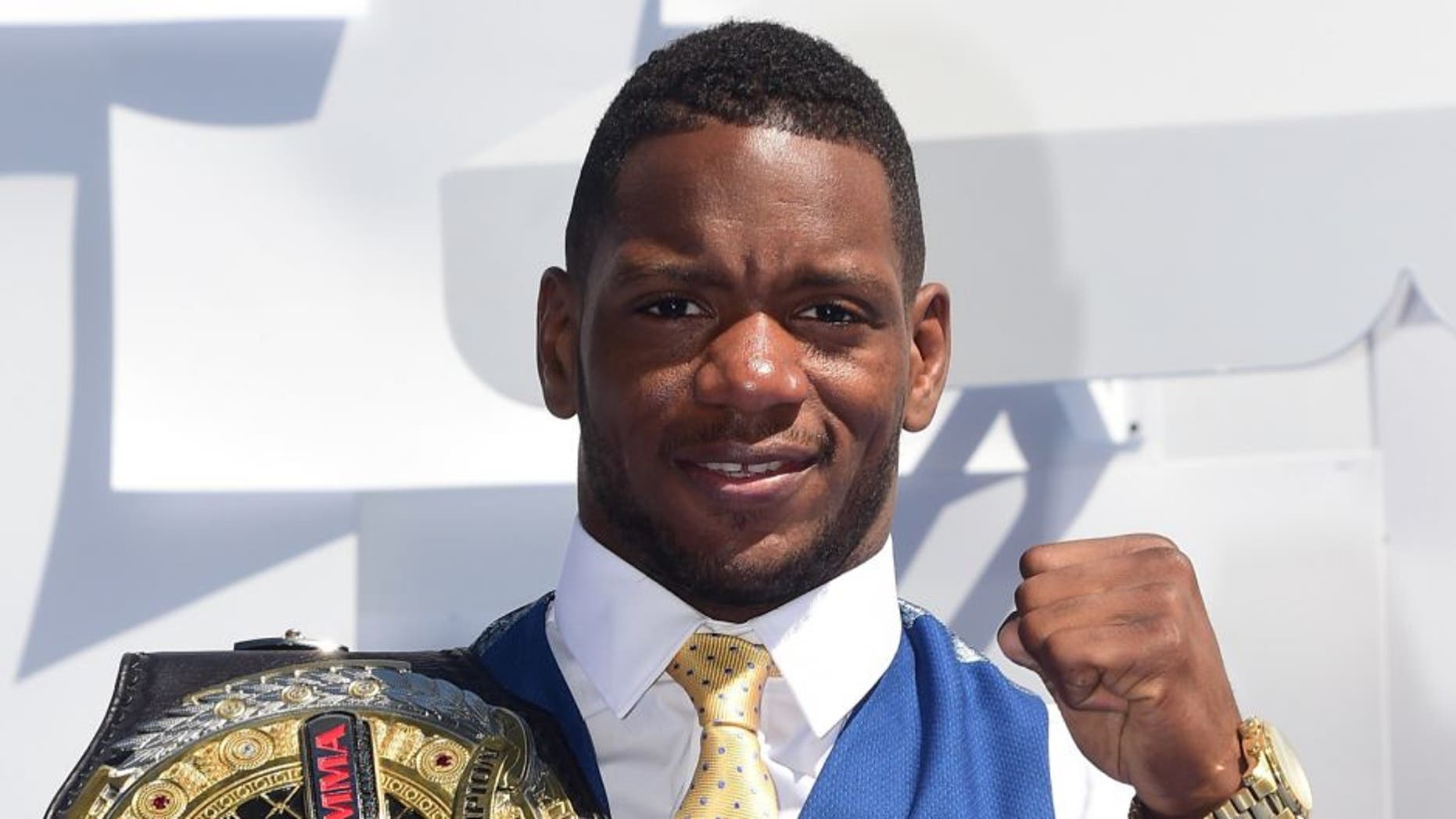 Mixed martial artist Will Brooks poses on arrival for the 2015 MTV Movie Awards on April 12, 2015 in Los Angeles, California. AFP PHOTO / FREDERIC J. BROWN (Photo credit should read FREDERIC J. BROWN/AFP/Getty Images)