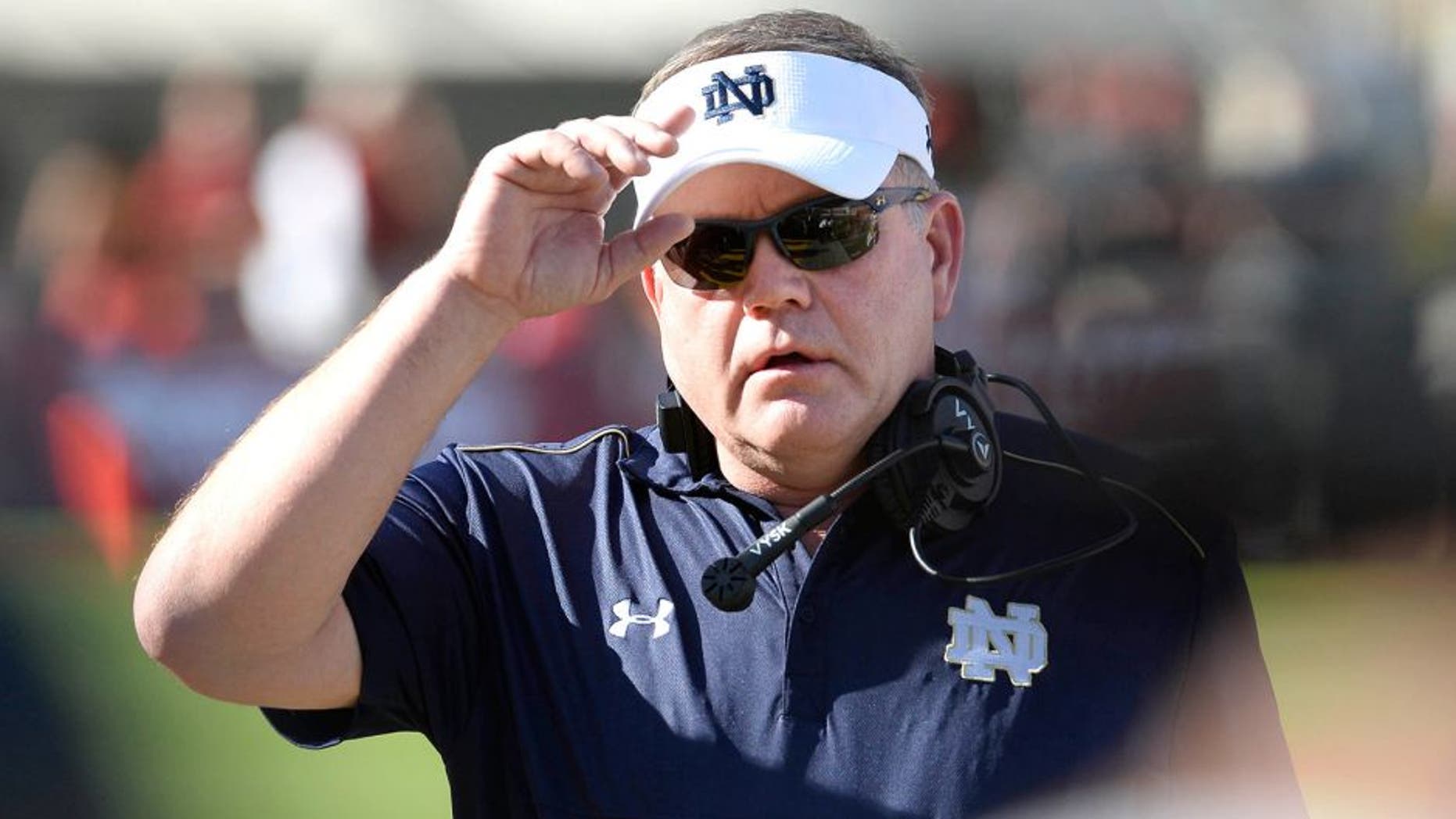 Nov 29, 2014; Los Angeles, CA, USA; Notre Dame Fighting Irish head coach Brian Kelly during the first half against the Southern California Trojans at Los Angeles Memorial Coliseum. Mandatory Credit: Richard Mackson-USA TODAY Sports