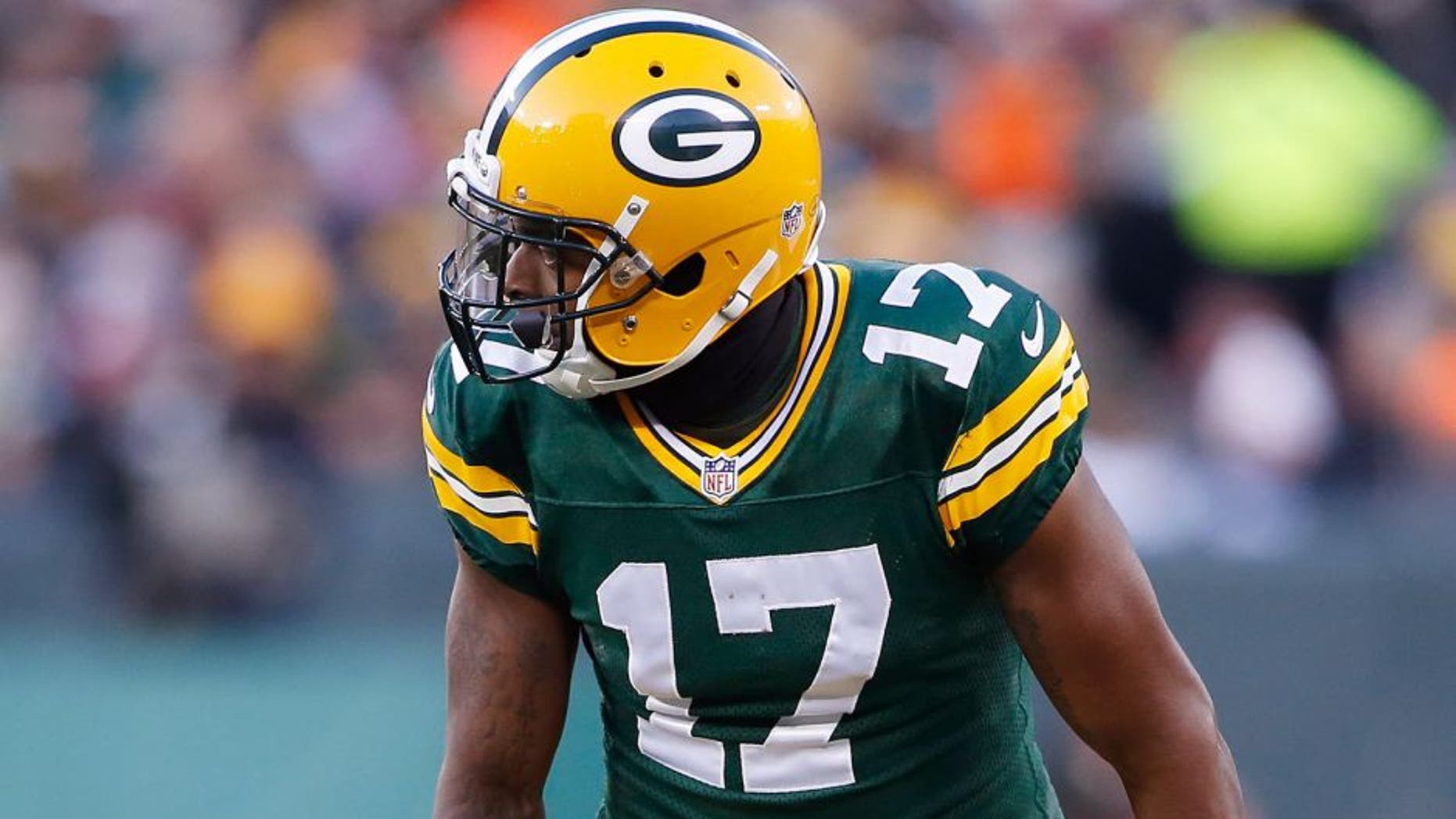 Nov 30, 2014; Green Bay, WI, USA; Green Bay Packers wide receiver Davante Adams (17) during the game against the New England Patriots at Lambeau Field. Mandatory Credit: Chris Humphreys-USA TODAY Sports