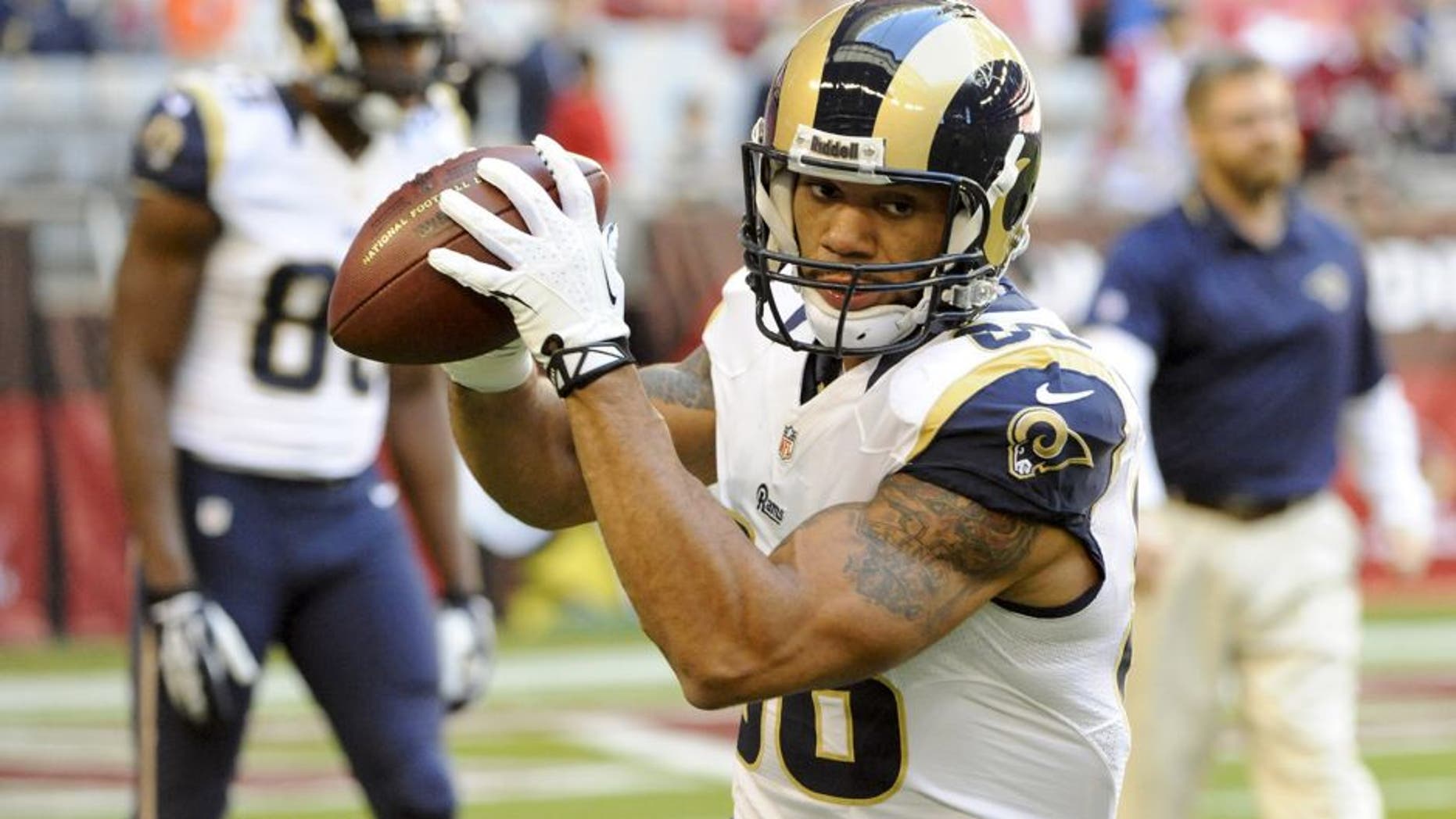 Dec 8, 2013; Phoenix, AZ, USA; St. Louis Rams tight end Lance Kendricks (88) warms up before the first quarter against the Arizona Cardinals at University of Phoenix Stadium. Mandatory Credit: Casey Sapio-USA TODAY Sports