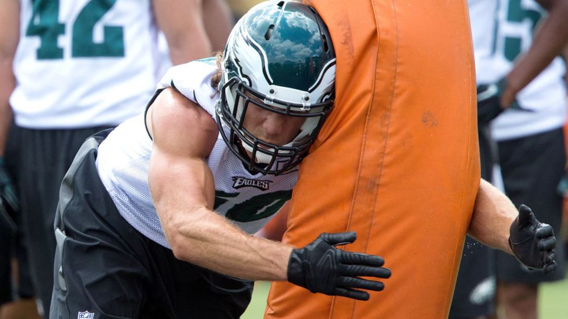 Jun 17, 2015; Philadelphia, PA, USA; Philadelphia Eagles linebacker Kiko Alonso (50) runs drills during minicamp at The NovaCare Complex. Mandatory Credit: Bill Streicher-USA TODAY Sports