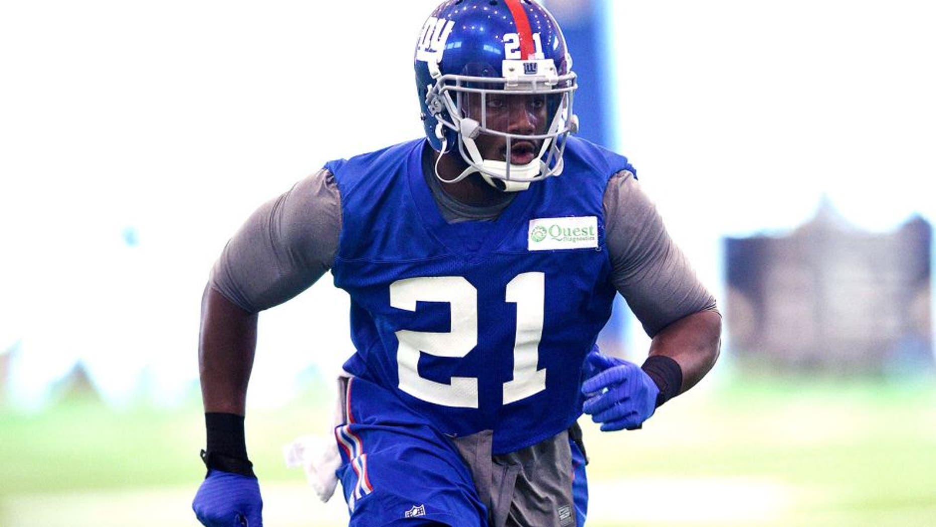 Jun 16, 2015; East Rutherford, NJ, USA; New York Giants safety Landon Collins (21) participates in practice during minicamp at Quest Diagnostics Training Center. Mandatory Credit: Steven Ryan-USA TODAY Sports