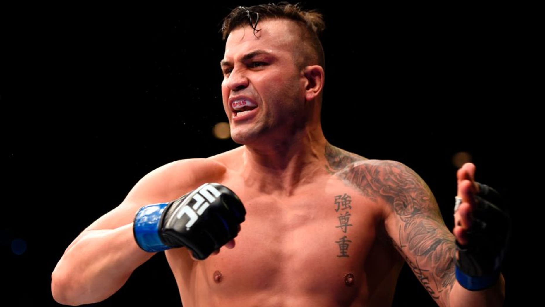 BRISBANE, AUSTRALIA - MARCH 20: Steve Bosse of Canada celebrates after defeating James Te Huna of New Zealand by KO in their light heavyweight bout during the UFC Fight Night event at the Brisbane Entertainment Centre on March 20, 2016 in Brisbane, Australia. (Photo by Josh Hedges/Zuffa LLC/Zuffa LLC via Getty Images)
