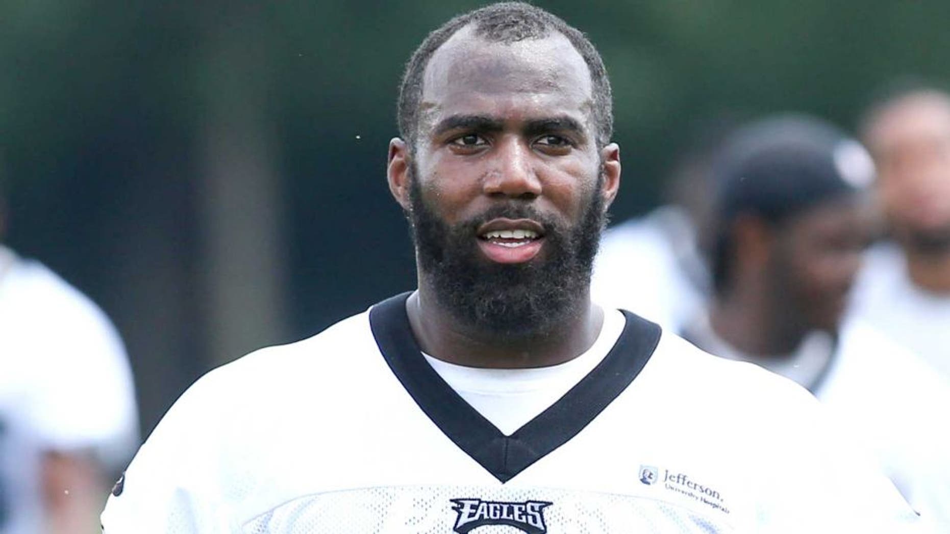 Jun 17, 2014; Philadelphia, PA, USA; Eagles safety Malcolm Jenkins (27) walks off the field at the conclusion of practice at mini camp at the Philadelphia Eagles NovaCare Complex. Mandatory Credit: Bill Streicher-USA TODAY Sports