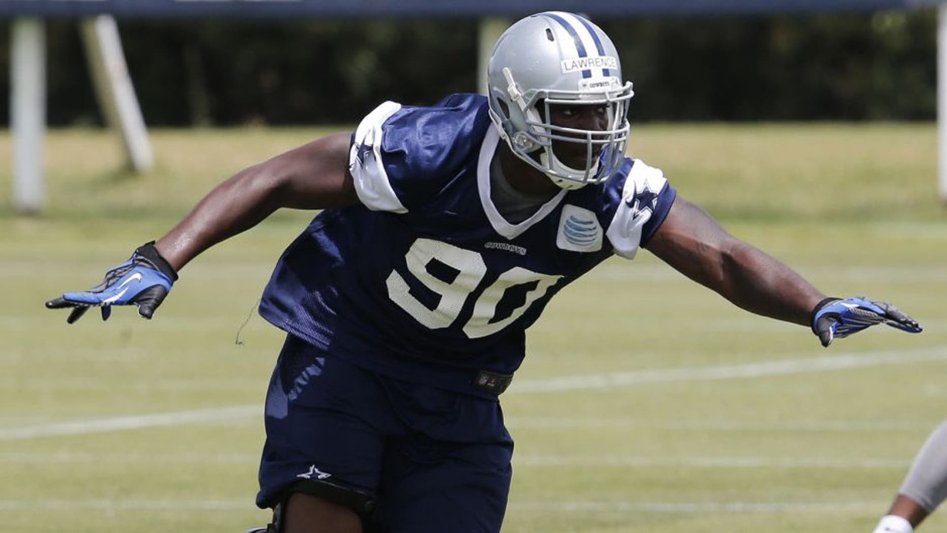 Jun 17, 2014; Dallas, TX, USA; Dallas Cowboys rookie defensive end DeMarcus Lawrence (90) during minicamp at Cowboys headquarters at Valley Ranch. Mandatory Credit: Matthew Emmons-USA TODAY Sports