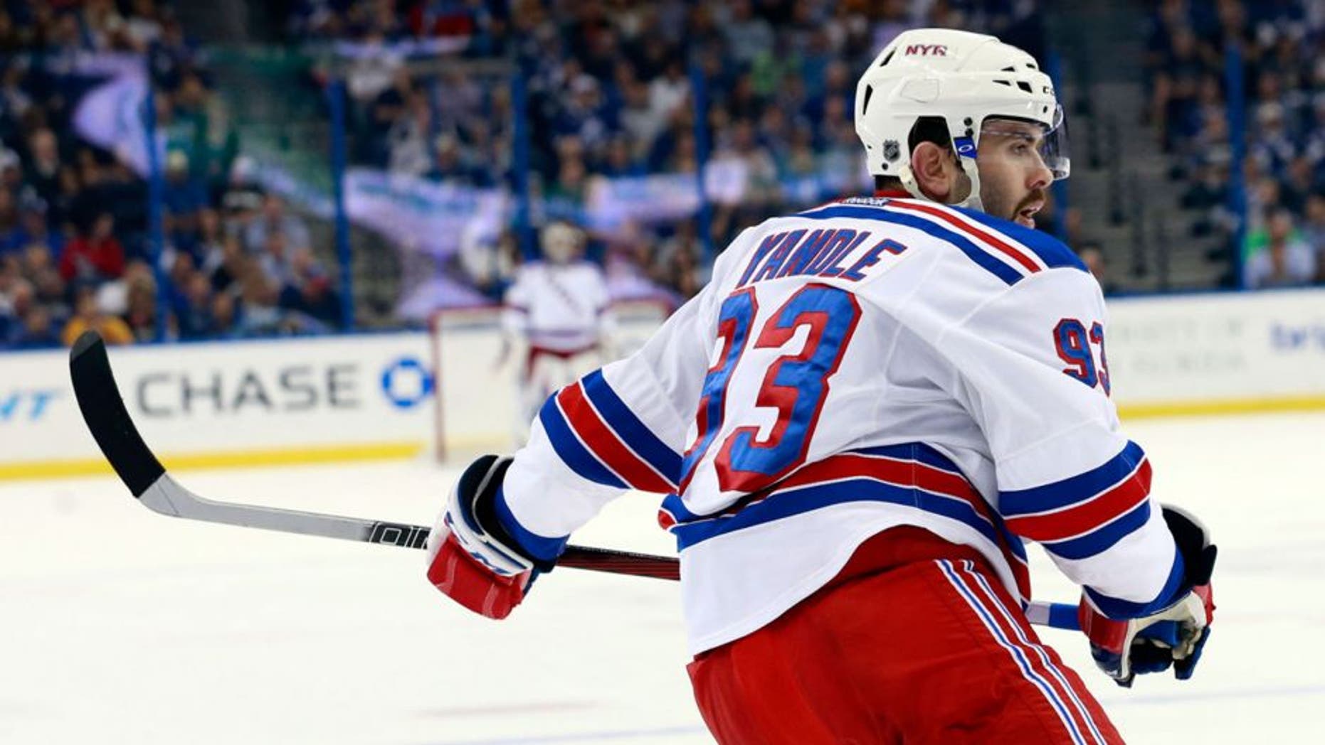 Nov 19, 2015; Tampa, FL, USA; New York Rangers defenseman Keith Yandle (93) skates against the Tampa Bay Lightning during the first period at Amalie Arena. Mandatory Credit: Kim Klement-USA TODAY Sports