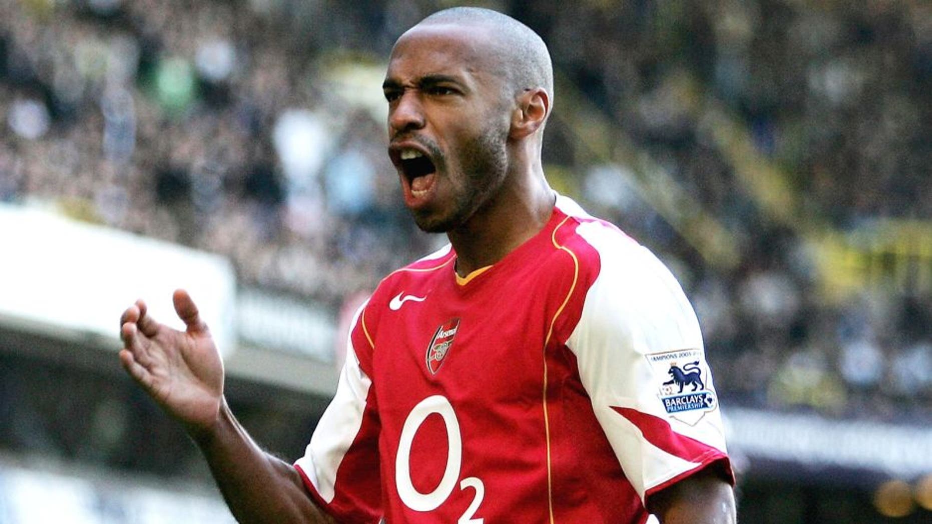 LONDON - NOVEMBER 13: Thierry Henry celebrates a goal during the Barclays Premiership match between Tottenham Hotspur and Arsenal at White Hart Lane on November 13, 2004 in London, England. (Photo by Ian Walton/Getty Images)