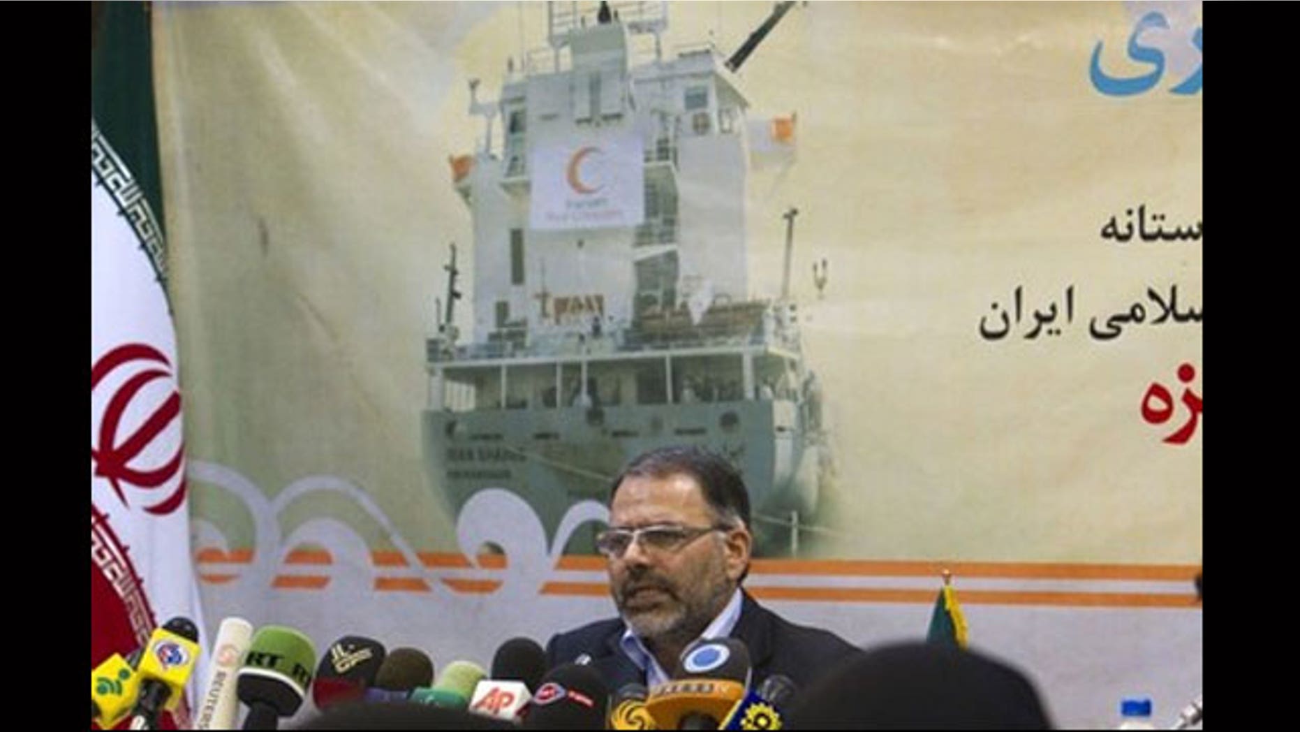 June 22: Iran's Red Crescent Director for International Affairs, Abdul Rauf Adibzadeh, speaks with journalists during a news conference in Tehran. Iran is sending aid ships to blockaded Gaza.