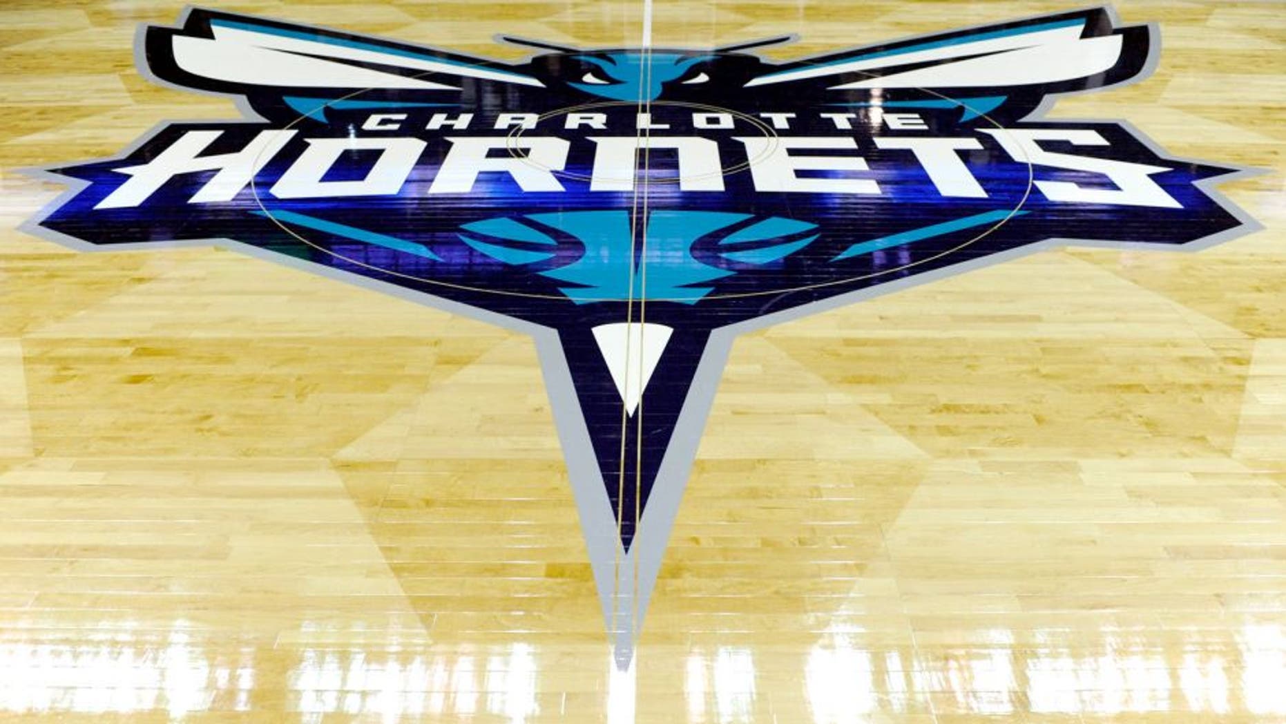 Oct 29, 2014; Charlotte, NC, USA; The basketball court for the Charlotte Hornets sports the new logo before the opening home game against the Milwaukee Bucks at Time Warner Cable Arena. Mandatory Credit: Sam Sharpe-USA TODAY Sports