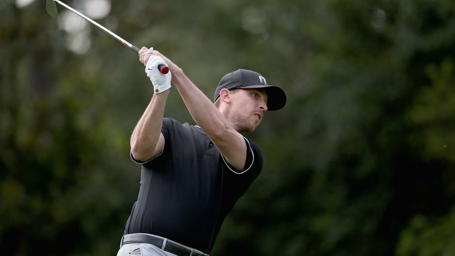CHARLOTTE, NC - MAY 04: Nascar driver, Denny Hamlin plays in the pro-am ahead of the 2016 Wells Fargo Championship at Quail Hollow Club on May 11, 2016 in Charlotte, North Carolina. (Photo by Streeter Lecka/Getty Images)