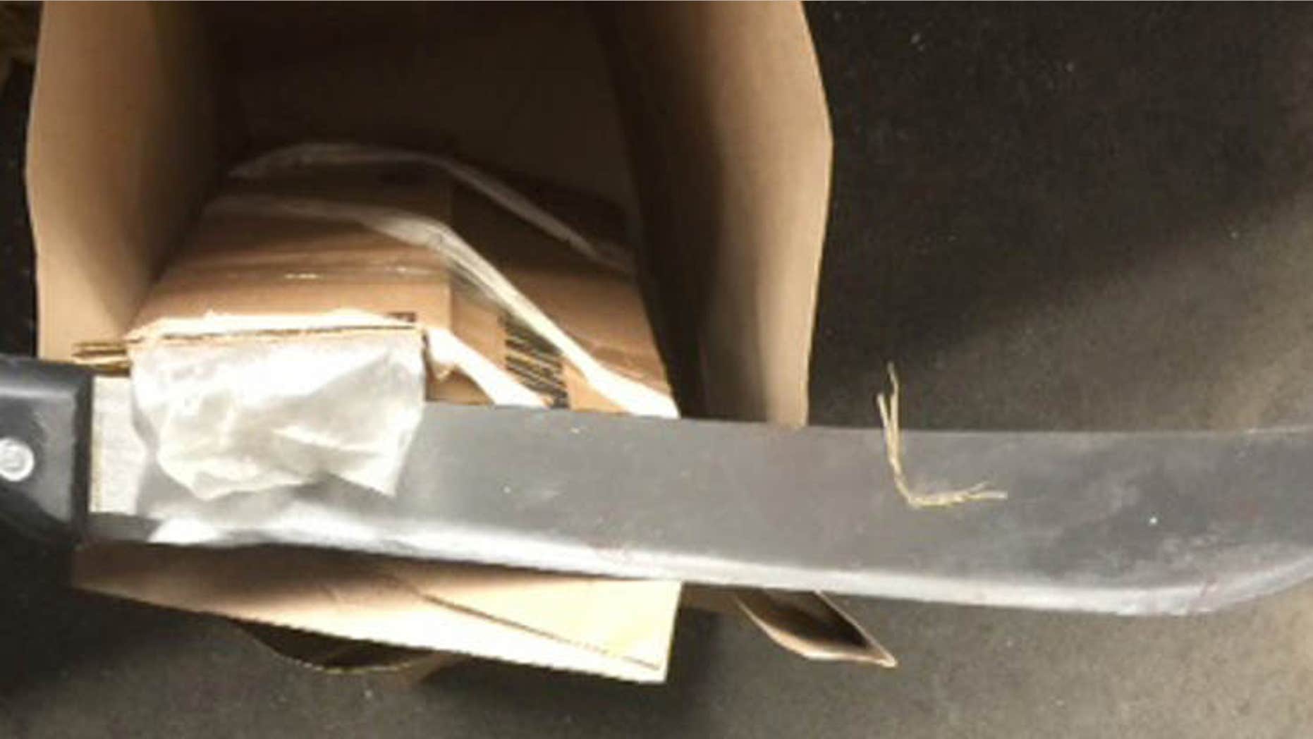 June 23, 2015: This photo provided by the New York City Police Department, shows a machete police say a man used in an attack on a woman in New York’s Bryant Park