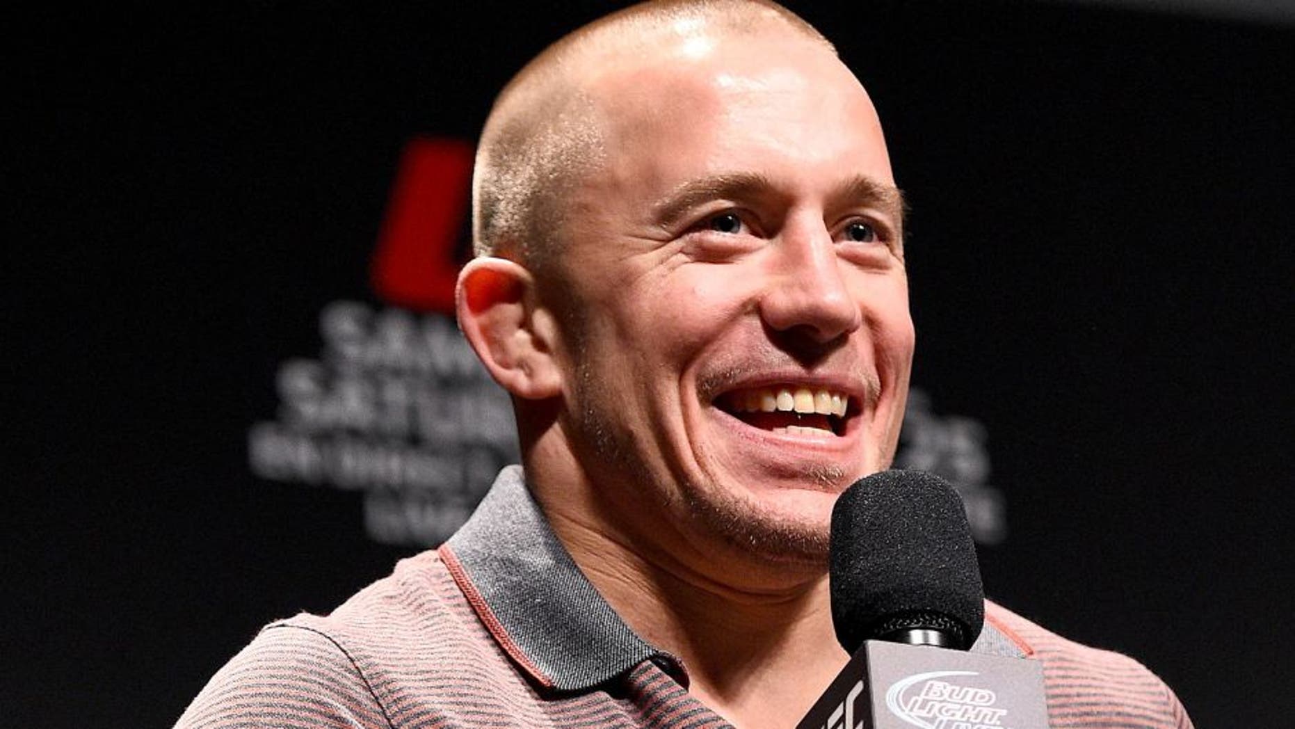 MONTREAL, QC - APRIL 24: Former UFC welterweight champion Georges St-Pierre interacts with fans during a Q&A session before the UFC 186 weigh-in event at Metropolis on April 24, 2015 in Montreal, Quebec, Canada. (Photo by Jeff Bottari/Zuffa LLC/Zuffa LLC via Getty Images)