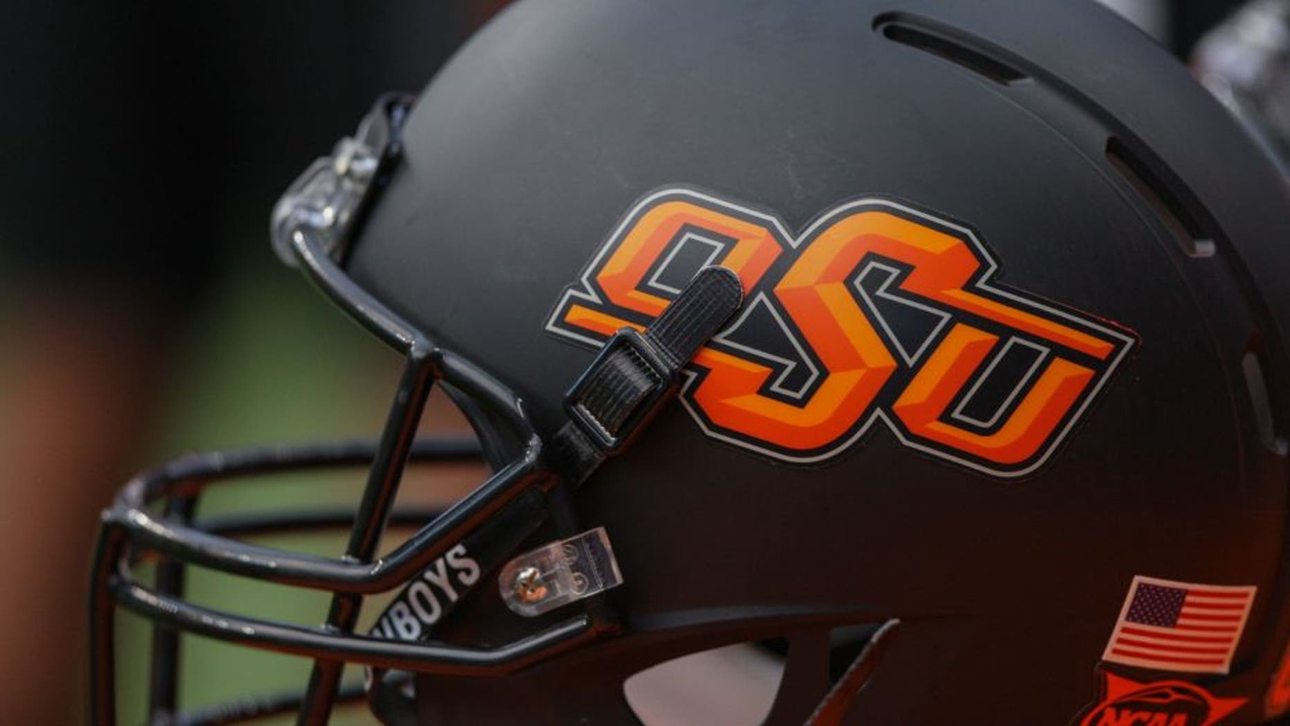 Aug 31, 2013; Houston, TX, USA; General view of an Oklahoma State Cowboys helmet during a game against the Mississippi State Bulldogs at Reliant Stadium. Mandatory Credit: Troy Taormina-USA TODAY Sports