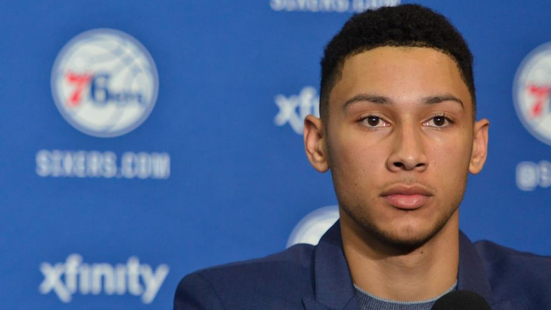 PHILADELPHIA, PA - JUNE 24: Ben Simmons attends a press conference after being selected by the Philadelphia 76ers in the 2016 NBA Draft on June 24, 2016 in Philadelphia, PA. NOTE TO USER: User expressly acknowledges and agrees that, by downloading and/or using this Photograph, user is consenting to the terms and conditions of the Getty Images License Agreement. Mandatory Copyright Notice: Copyright 2016 NBAE (Photo by David Dow/NBAE via Getty Images)