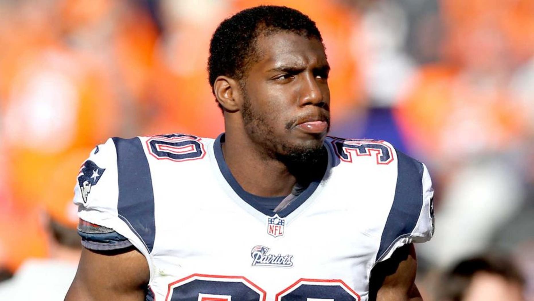 January 19, 2014; Denver, CO, USA; New England Patriots defensive back Duron Harmon (30) against the Denver Broncos in the 2013 AFC Championship football game at Sports Authority Field at Mile High. Mandatory Credit: Mark J. Rebilas-USA TODAY Sports