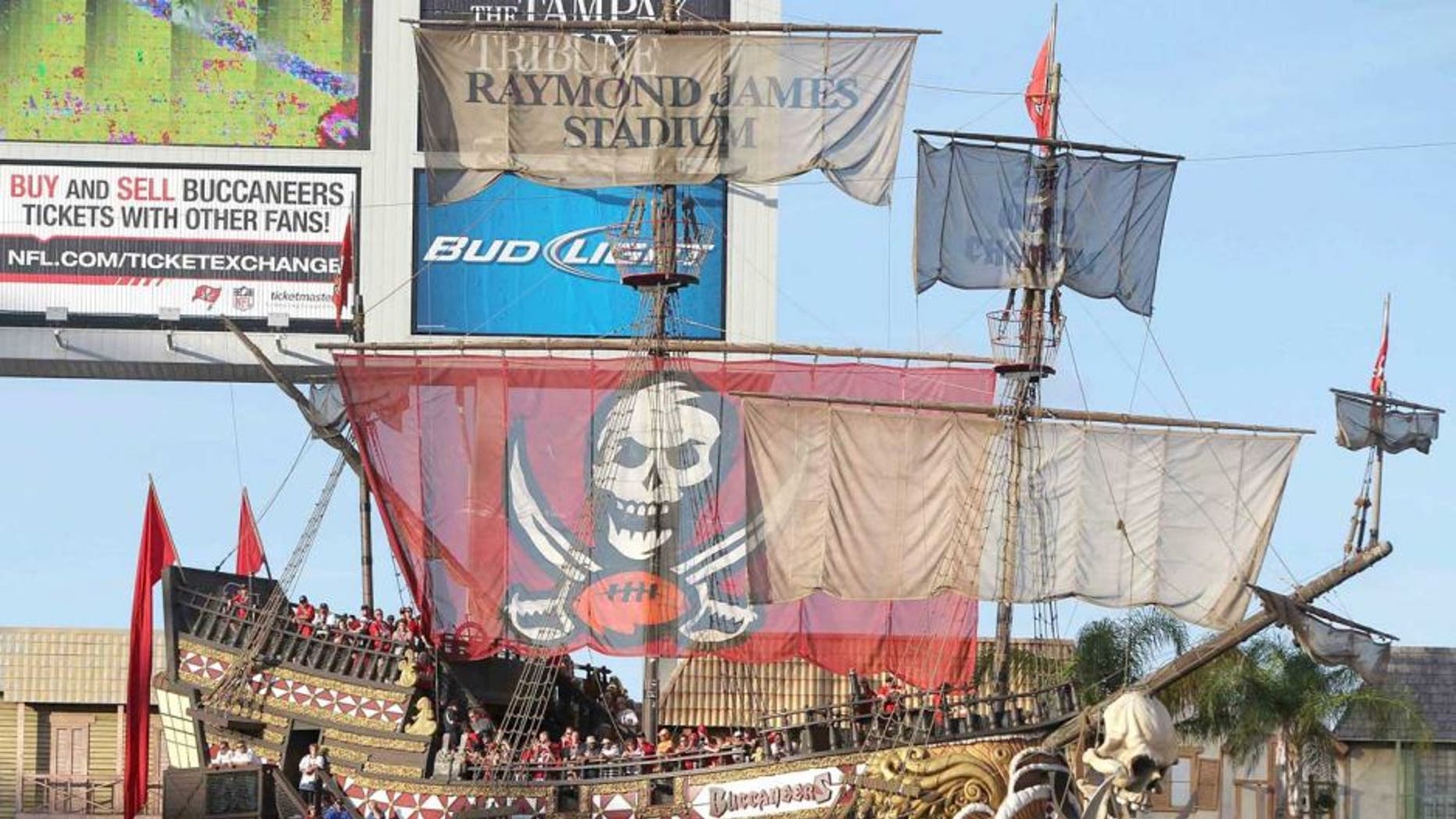 December 9, 2012; Tampa, FL, USA; An overview of the Tampa Bay Buccaneers pirate ship against the Philadelphia Eagles during the second half at Raymond James Stadium. Philadelphia Eagles defeated the Tampa Bay Buccaneers 23-21. Mandatory Credit: Kim Klement-USA TODAY Sports