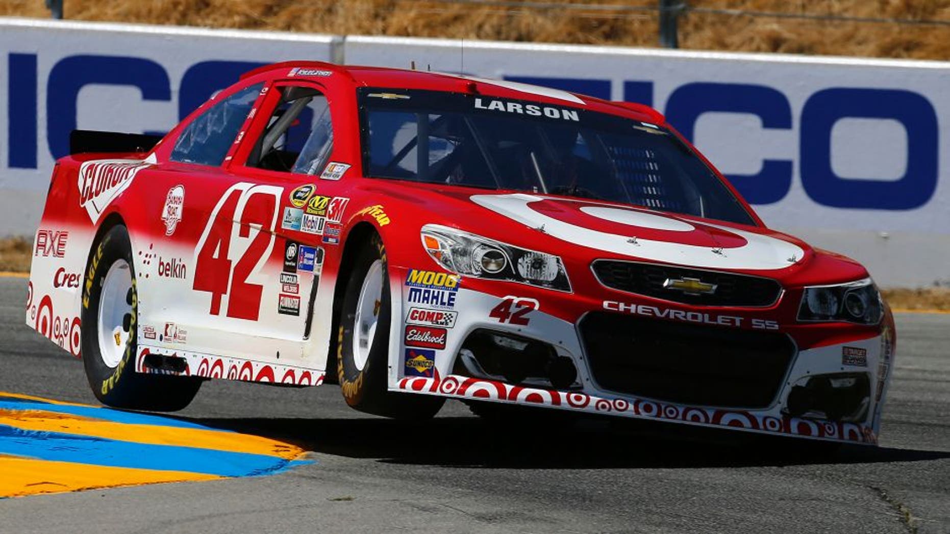 SONOMA, CA - JUNE 25: Kyle Larson, driver of the #42 Target Chevrolet, qualifies for the NASCAR Sprint Cup Series Toyota/Save Mart 350 at Sonoma Raceway on June 25, 2016 in Sonoma, California. (Photo by Jonathan Ferrey/Getty Images)