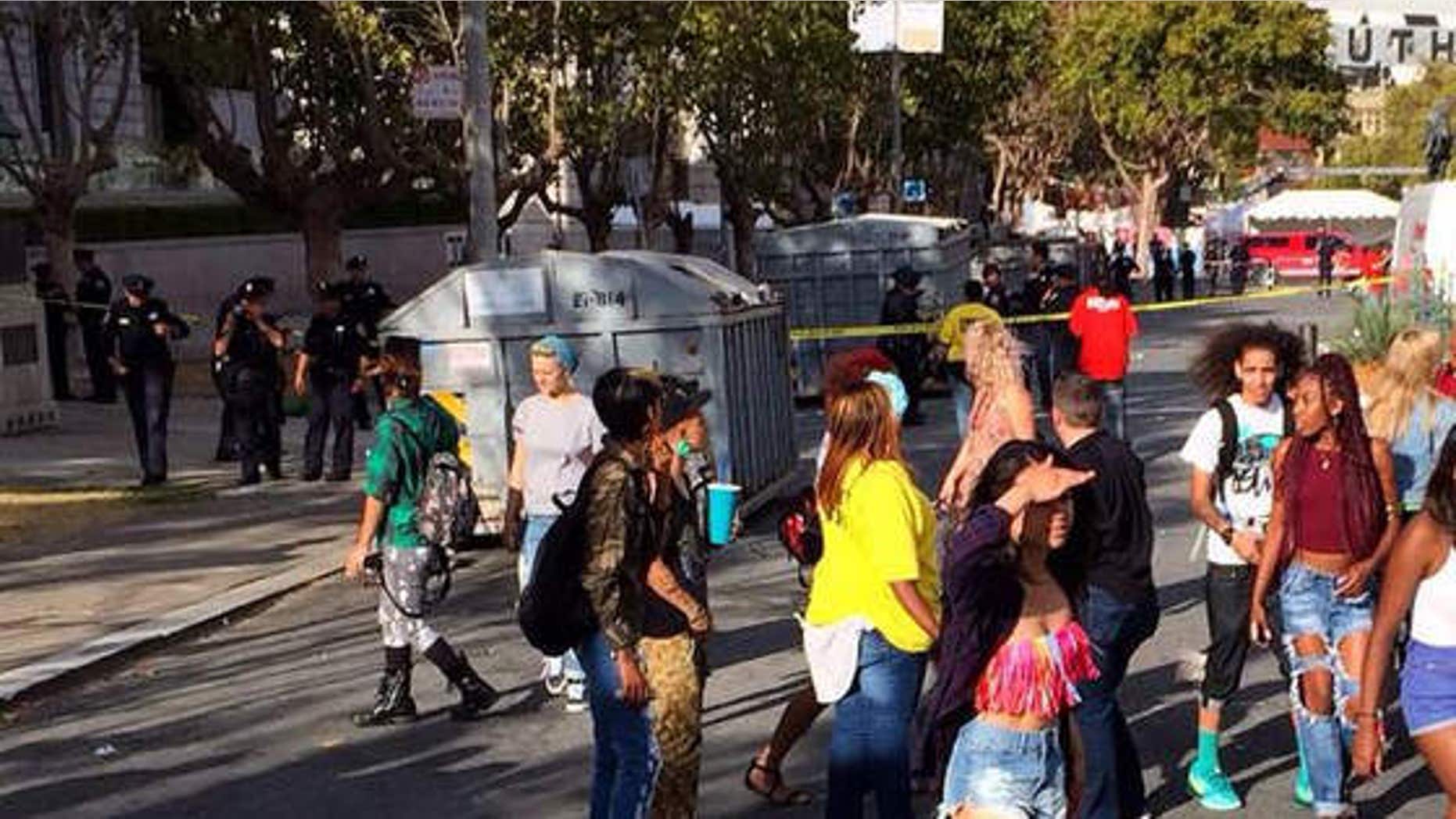 June 27, 2015: San Francisco police block off area where a shooting occurred at a gay pride event.