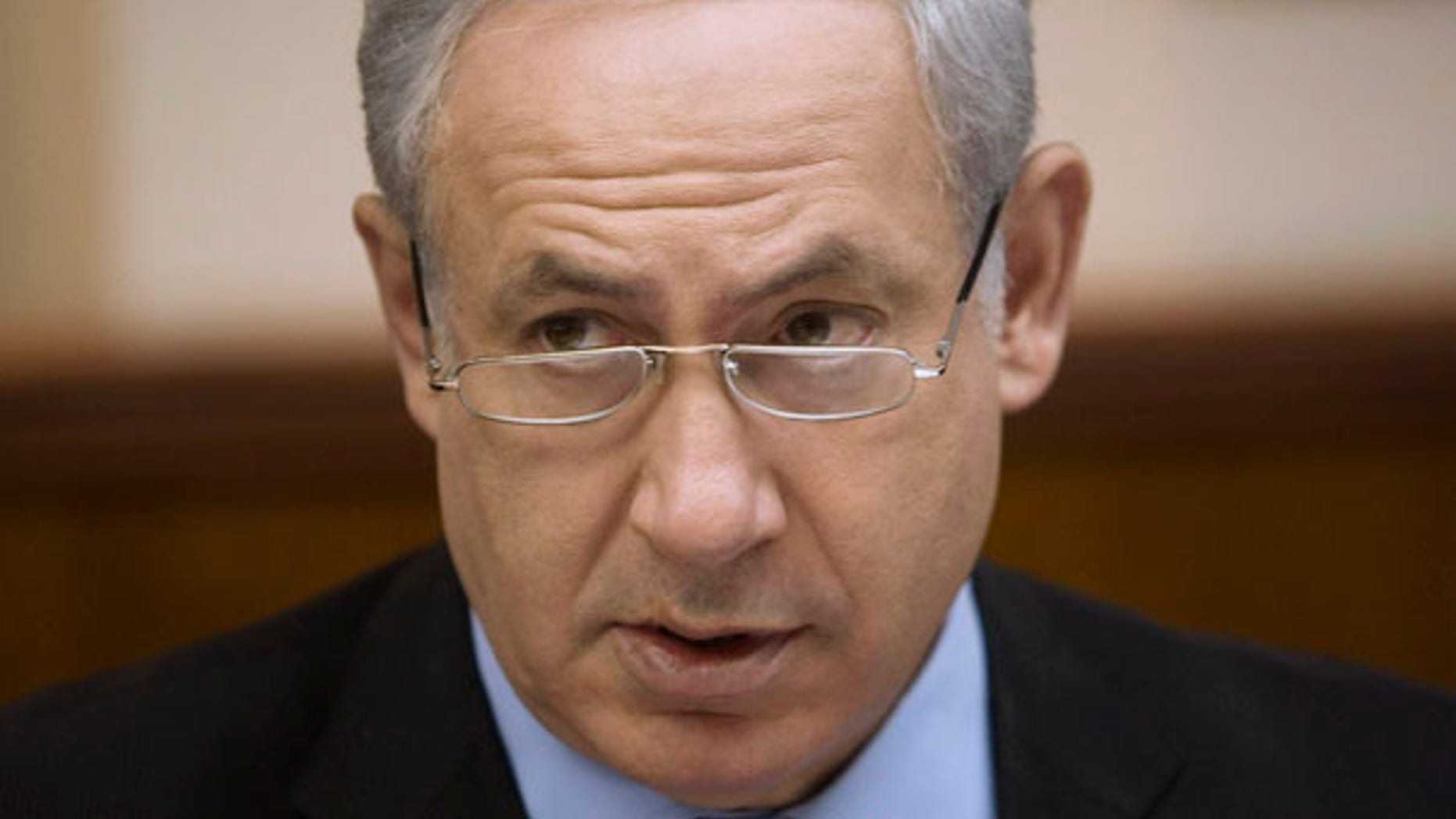 Israeli Prime Minister Benjamin Netanyahu, speaks during the weekly cabinet meeting at his Jerusalem office, Sunday, June. 27, 2010. (AP Photos/Dan Balilty, Pool)