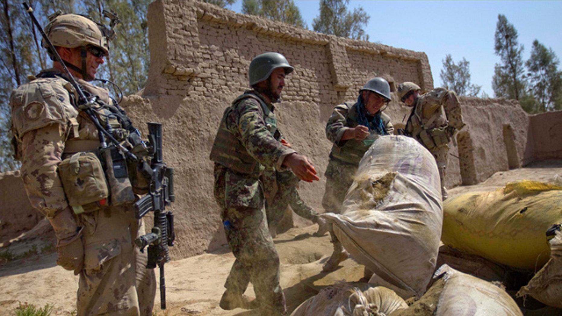 June 27: Afghan Army soldiers pile up approximately a thousand pounds of hashish to burn after it was discovered during a joint operation with Canadian Army's 1st Battalion 22nd Royal Regiment, in the Panjwaii district of Kandahar province, Afghanistan.