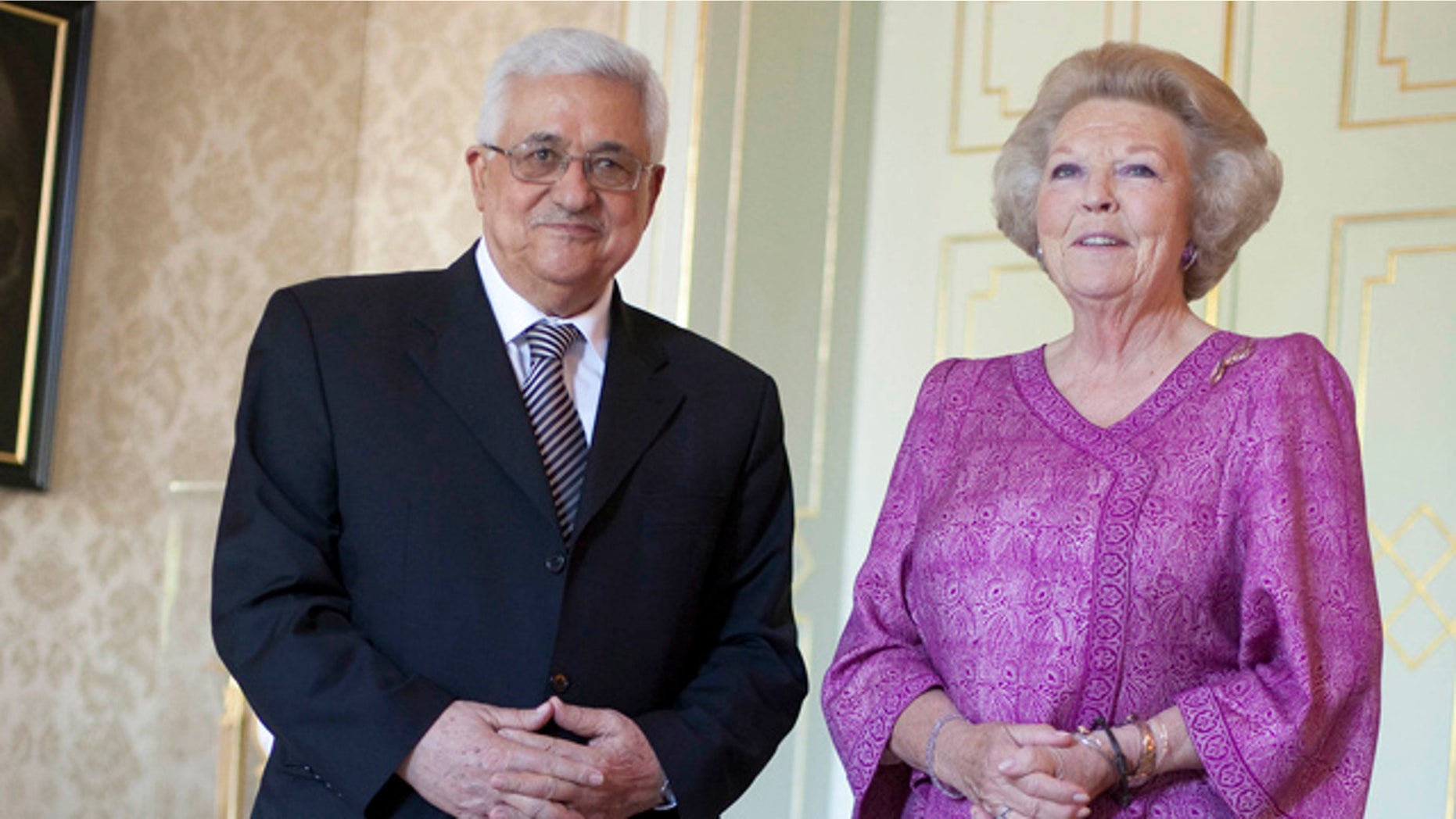 June 30: Netherlands' Queen Beatrix and Palestinian President Mahmoud Abbas are seen in Palace Huis ten Bosch in The Hague, Netherlands.