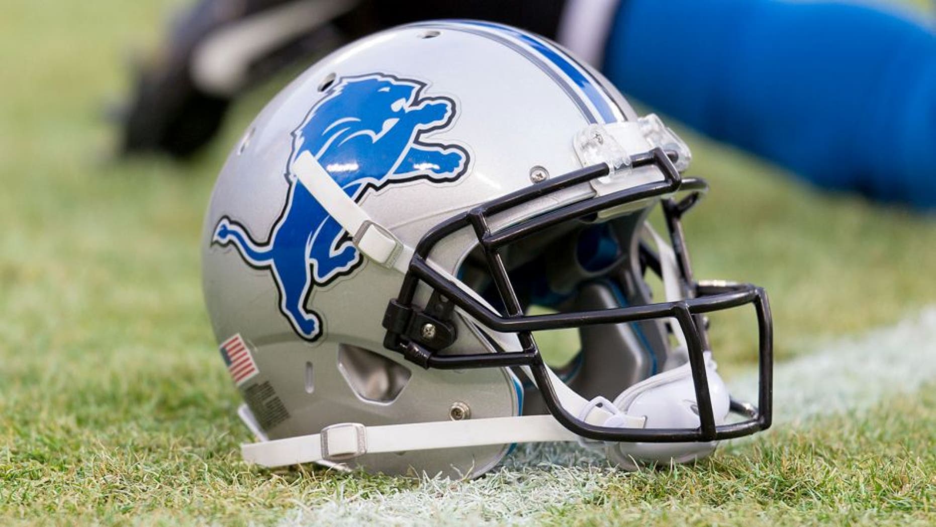 Dec 28, 2014; Green Bay, WI, USA; A Detroit Lions helmet sits on the field during warmups prior to the game against the Green Bay Packers at Lambeau Field. Green Bay won 30-20. Mandatory Credit: Jeff Hanisch-USA TODAY Sports