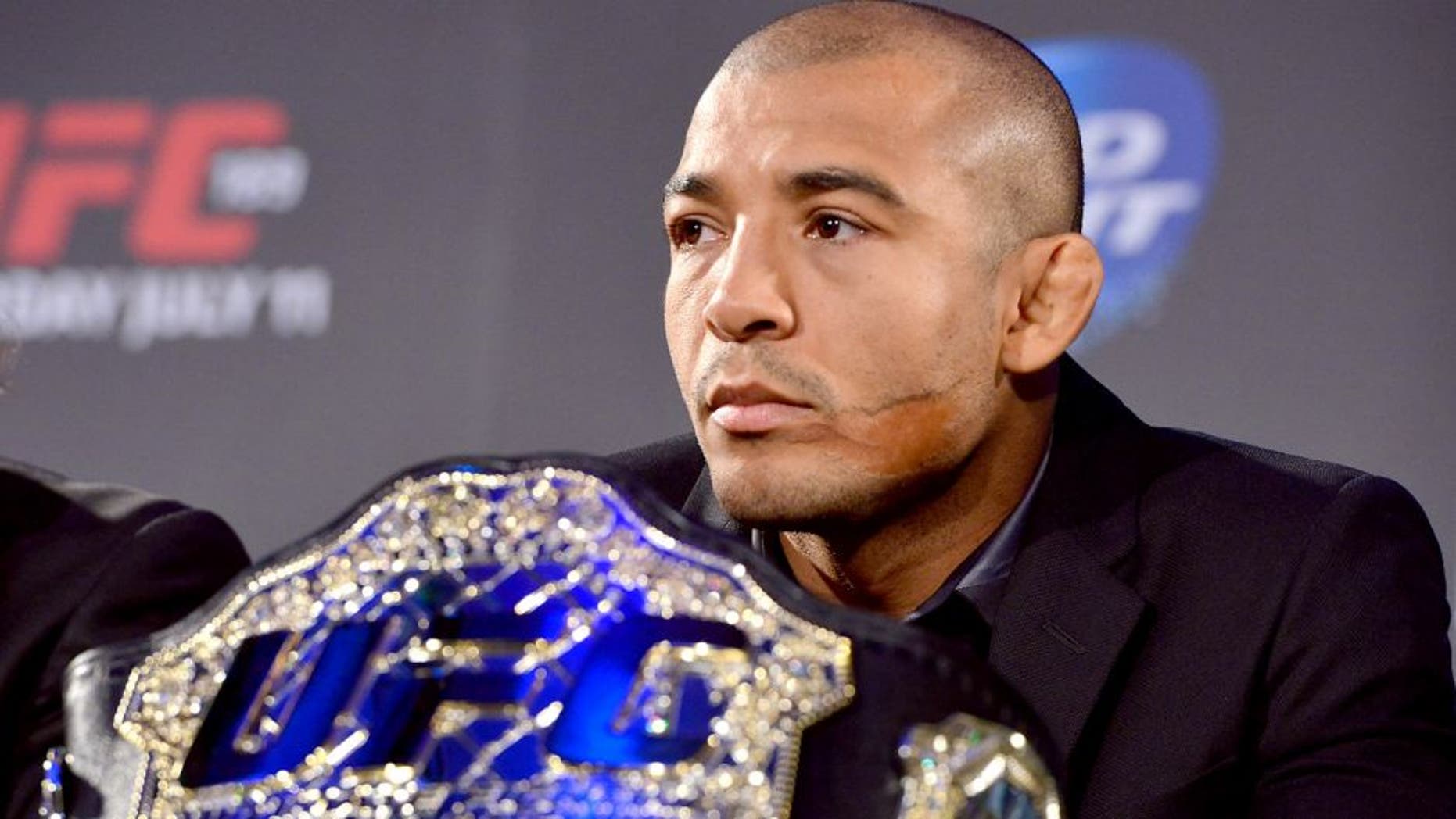 DUBLIN, IRELAND - MARCH 31: UFC Featherweight Champion Jose Aldo of Brazil interacts with fans during the UFC 189 World Championship Fan Event on March 31, 2015 in Dublin, Ireland. (Photo by Jeff Bottari/Zuffa LLC/Zuffa LLC via Getty Images)
