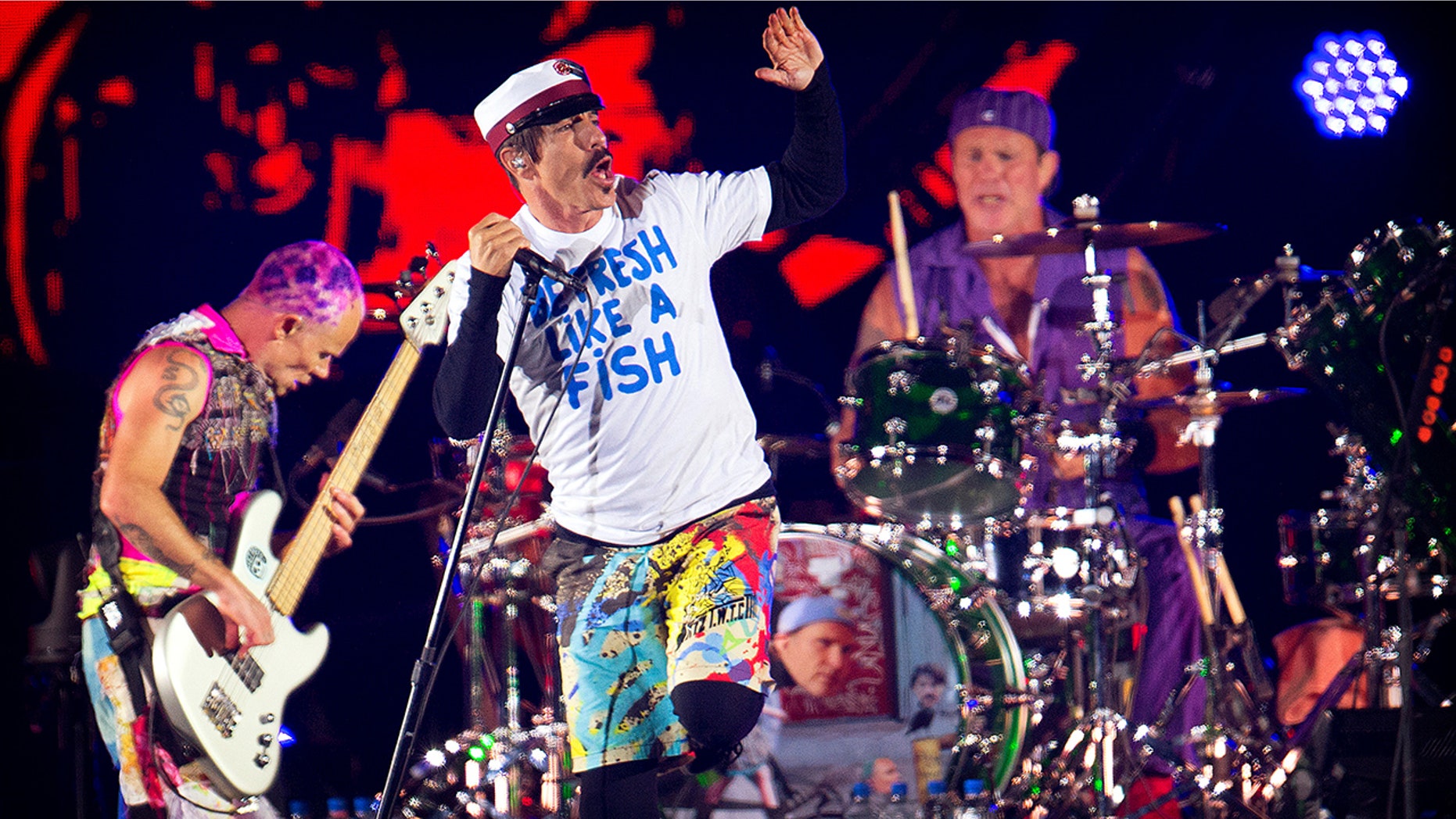 Red Hot Chili Peppers perform at the orange stage at Roskilde Festival in Roskilde, Denmark June 29, 2016.