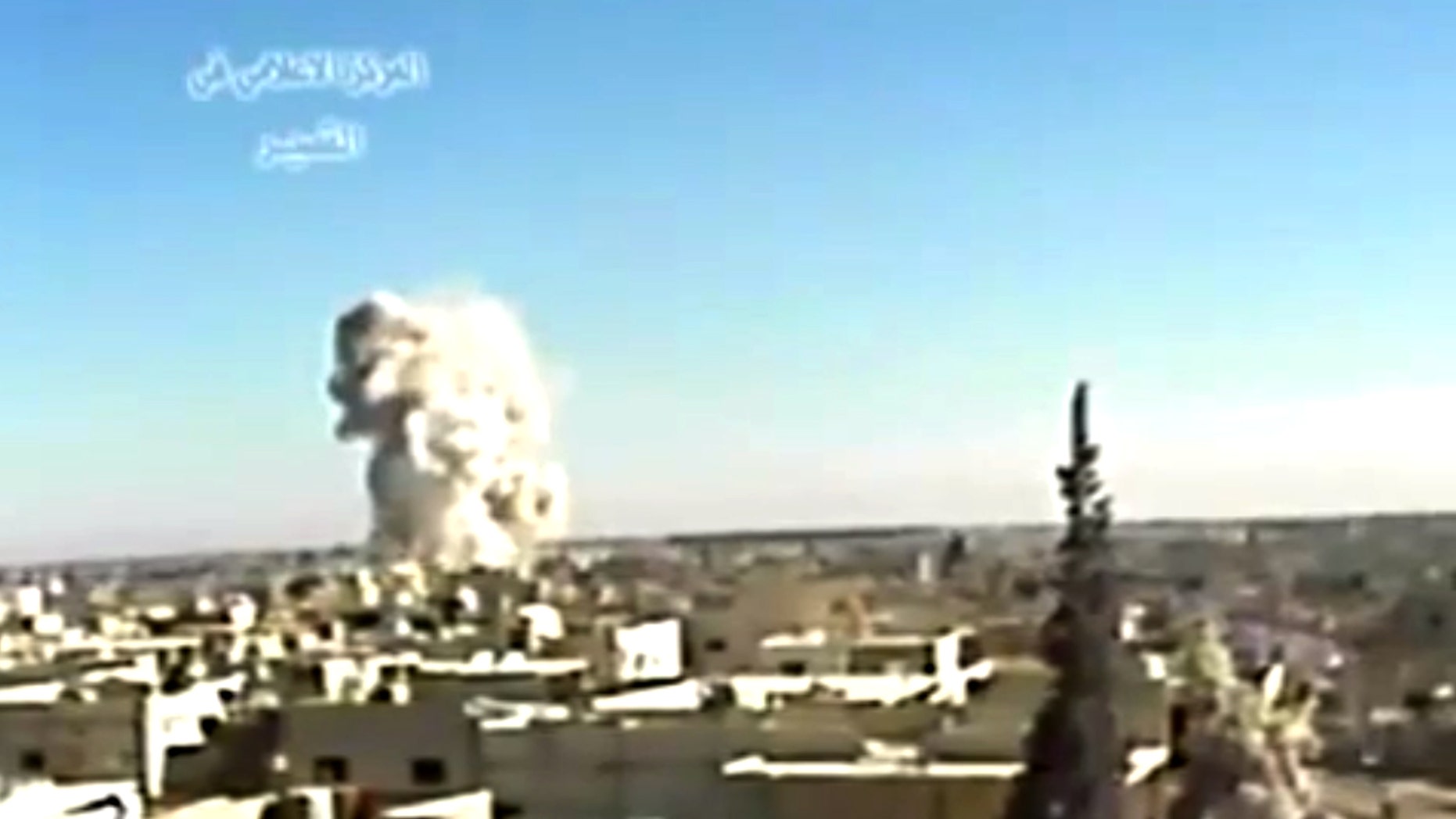 May 29, 2013 - Image from video posted by Ugarit News shows an explosion from shelling in Qusair, Syria.