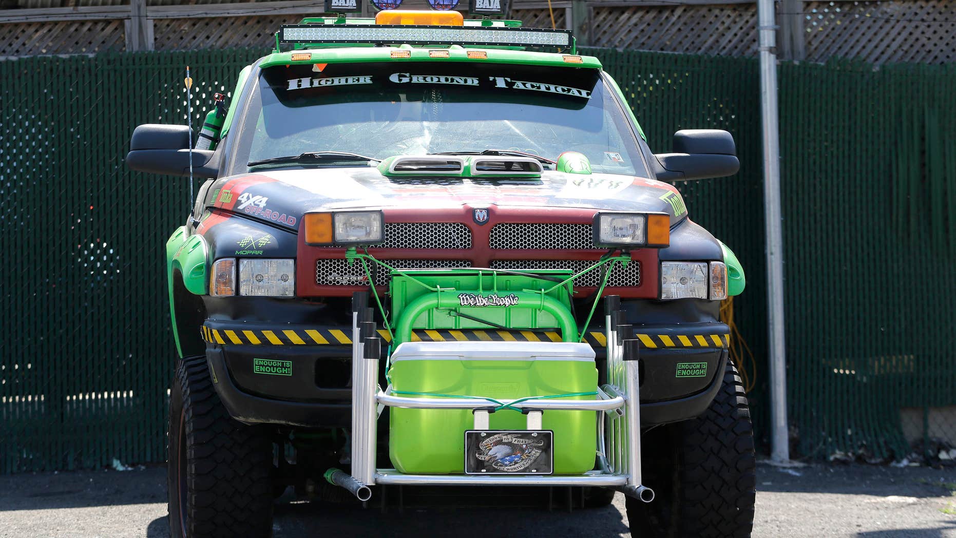 June 22, 2016: A vehicle belonging to a group of people arrested on weapon charges sits in the Port Authority Police Department impound lot a day after the group was stopped prior to entering the Holland Tunnel, Wednesday, June 22, 2016, in Jersey City, N.J.
